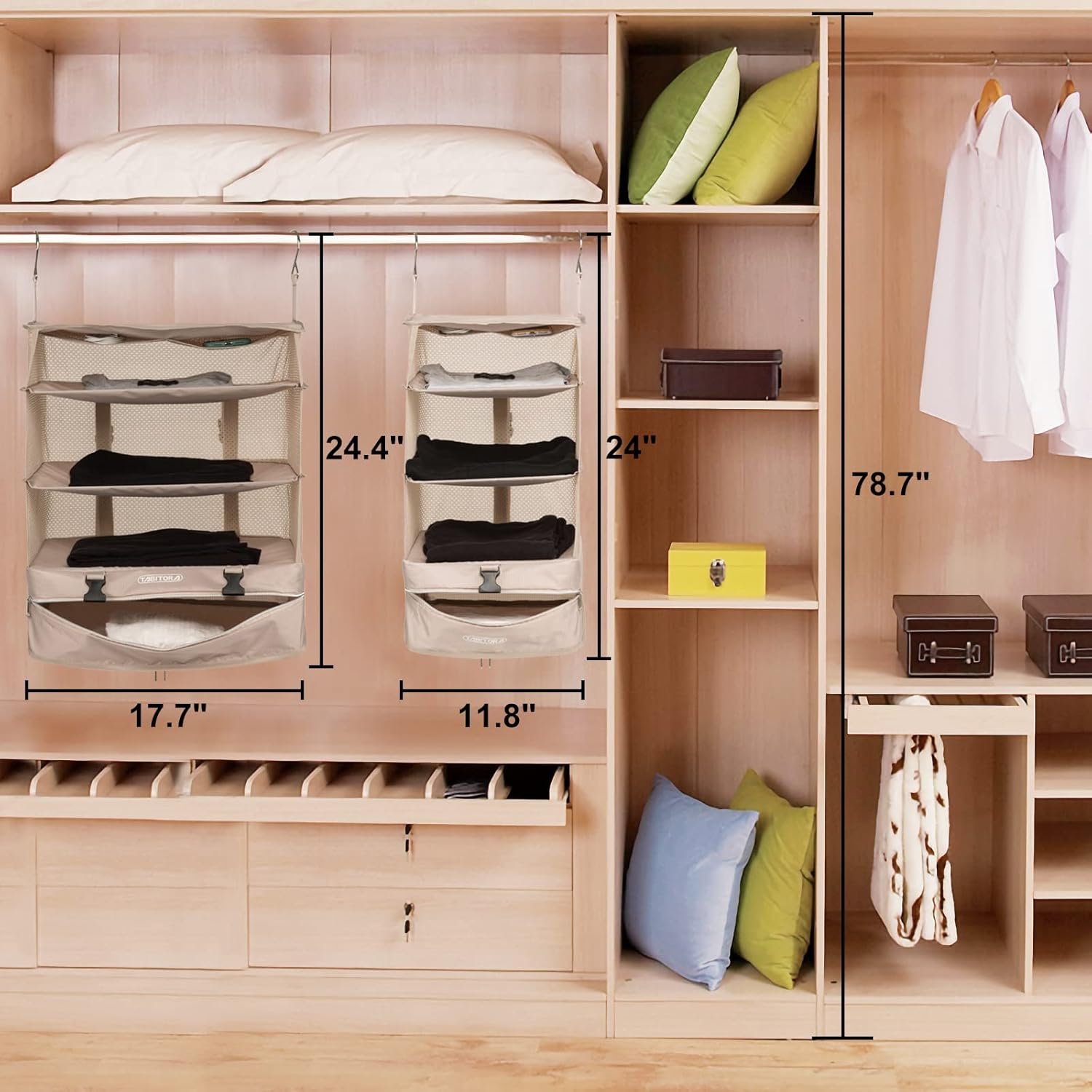 Custom Logo Portable Hanging Travel Shelves Bag Private Label Packing Cube Organizer Factory Suitcase Storage Large Capacity Beige XL