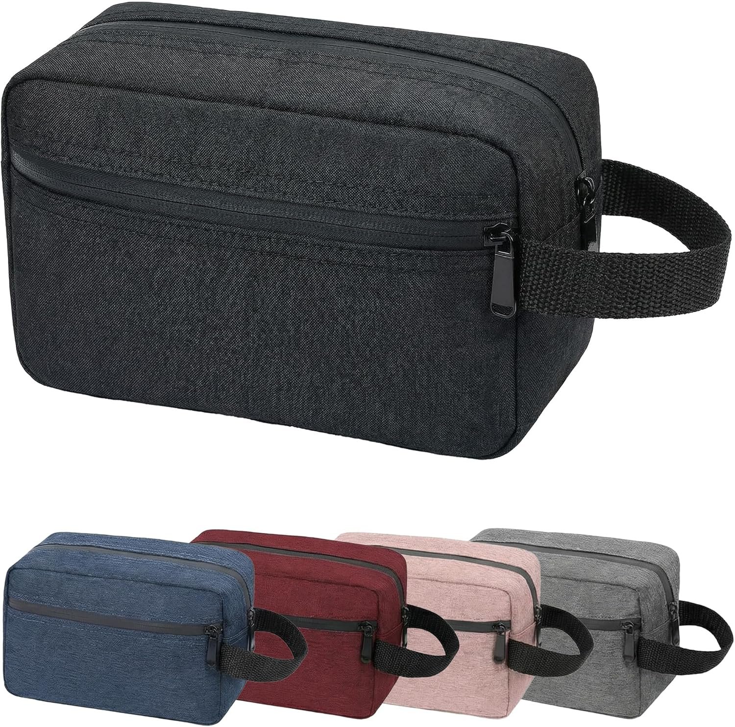 Custom Logo Travel Toiletry Bag for Women and Men, Private Label Small Water-Resistant Makeup Cosmetic Pouch Dopp Kit, Factory Travel Essentials (Black)