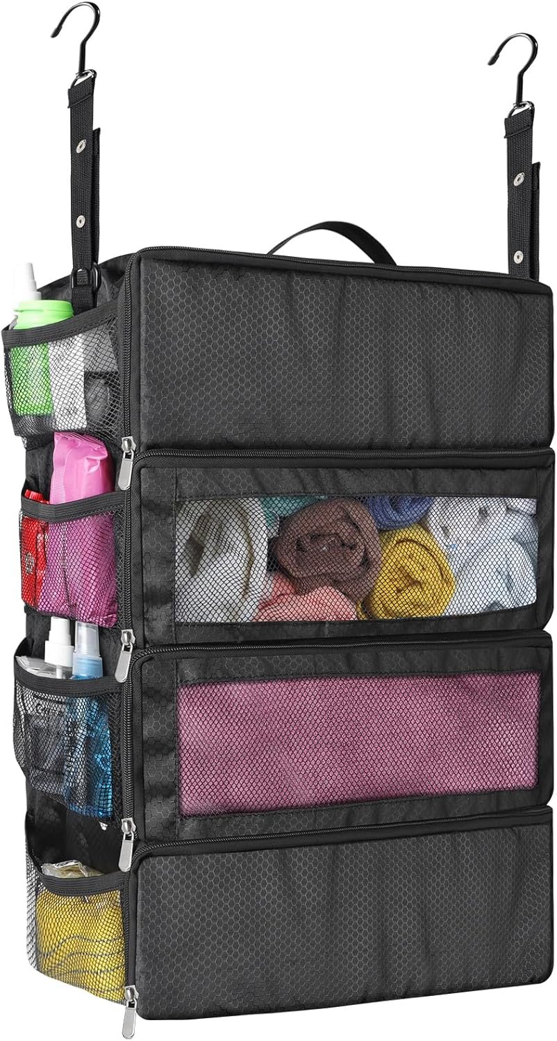 Private Label Portable Suitcase Organizer Hanging Packing Cubes for Travel with Custom Logo Collapsible Closet Organizer Manufacturer for Carry-On (Black, Medium)