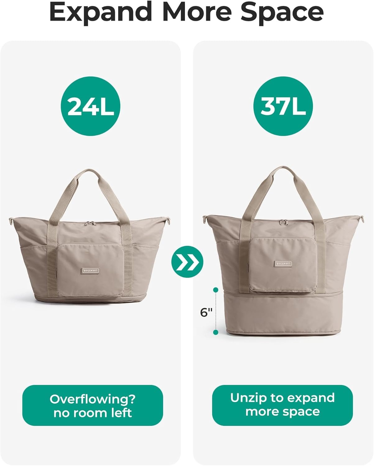 Custom Logo Foldable 37L Expandable Travel Duffel Bag Private Label Carry-On Weekender Lightweight Personal Item Camel Manufacturer