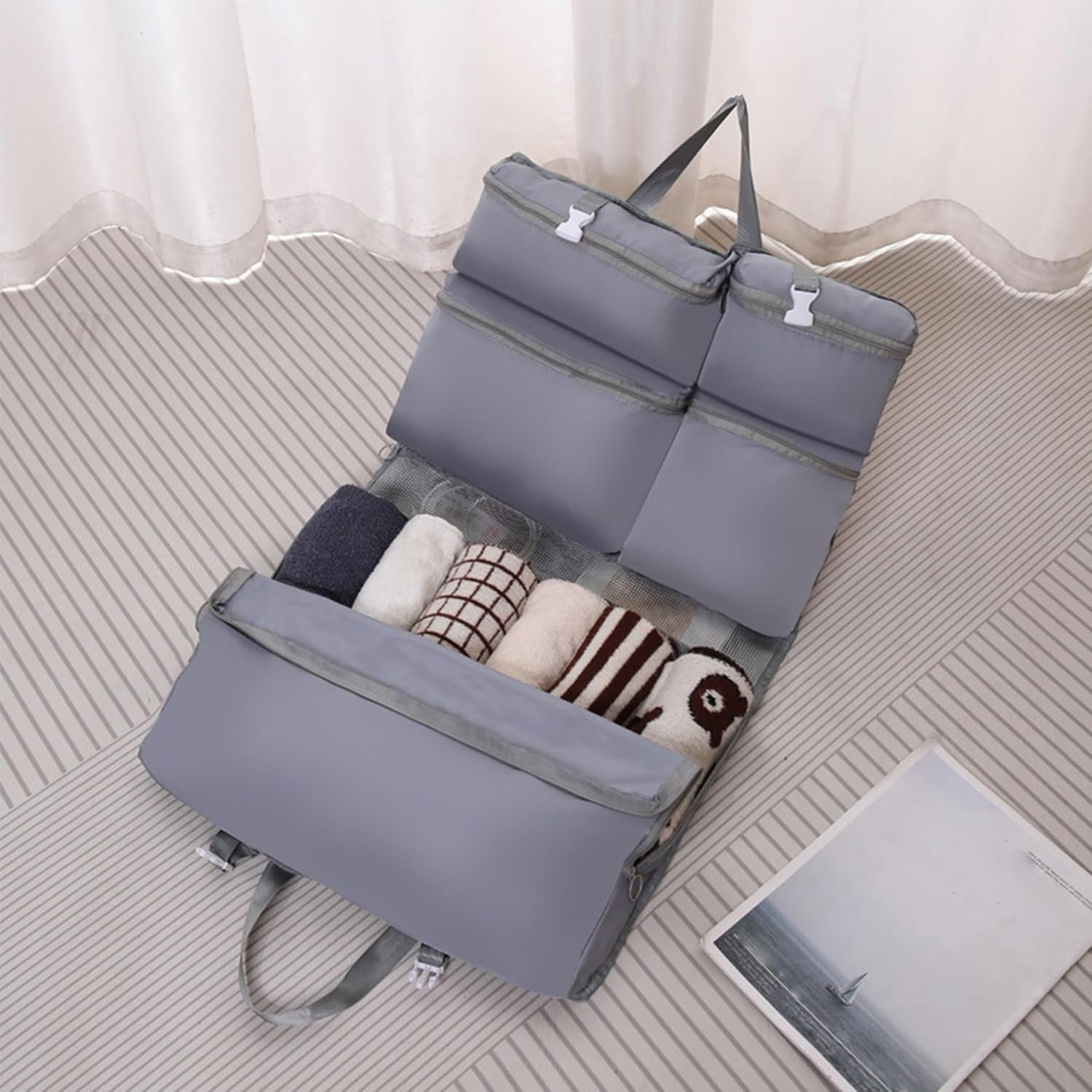Private Label 7-Set Packing Cubes Luggage Organizers Clothing Underwear Multi-Layer Hanging Foldable Travel Storage with Custom Logo Grey Manufacturer