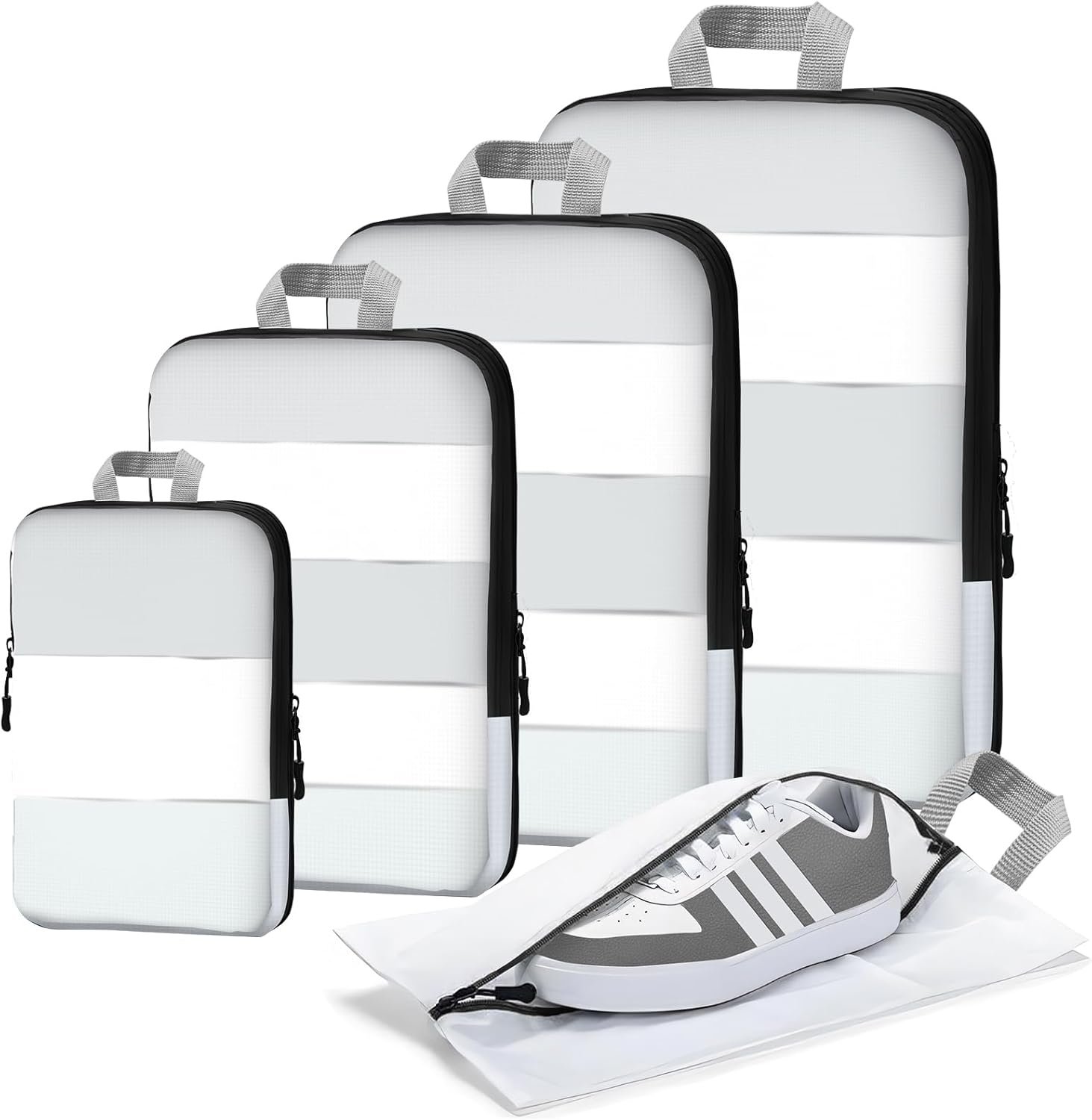 Private Label 5-Piece Compression Packing Cubes Manufacturer Compressible Travel Organizer Luggage Cubes with Zipper for Women and Men Custom Logo Essential Travel Accessories