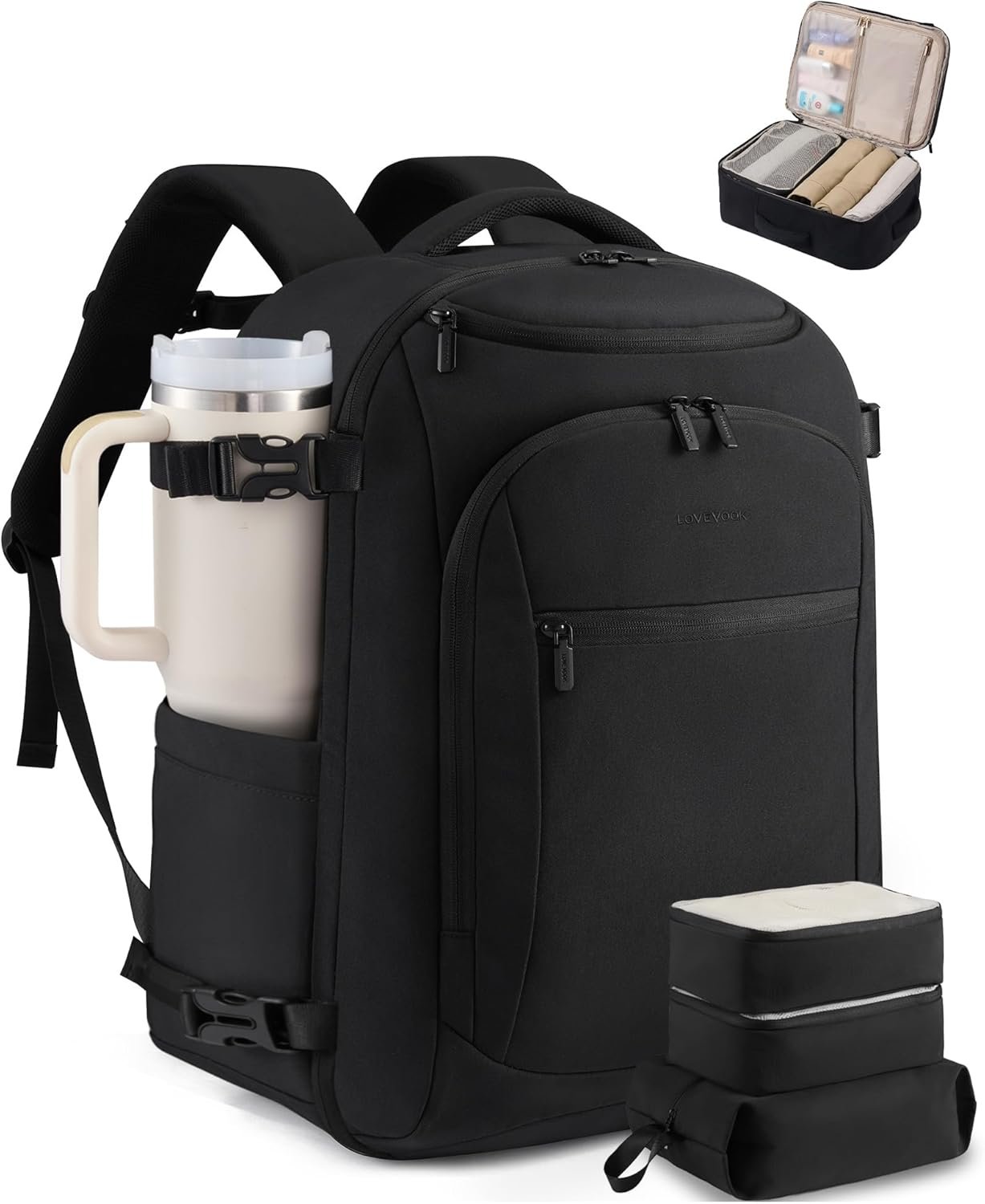 Manufacturer 40L Travel Backpack for Women and Men Airline Approved Carry On with 3 Packing Cubes TSA Waterproof Private Label Personal Item Bag Weekender Fits 18" Laptop Custom Logo