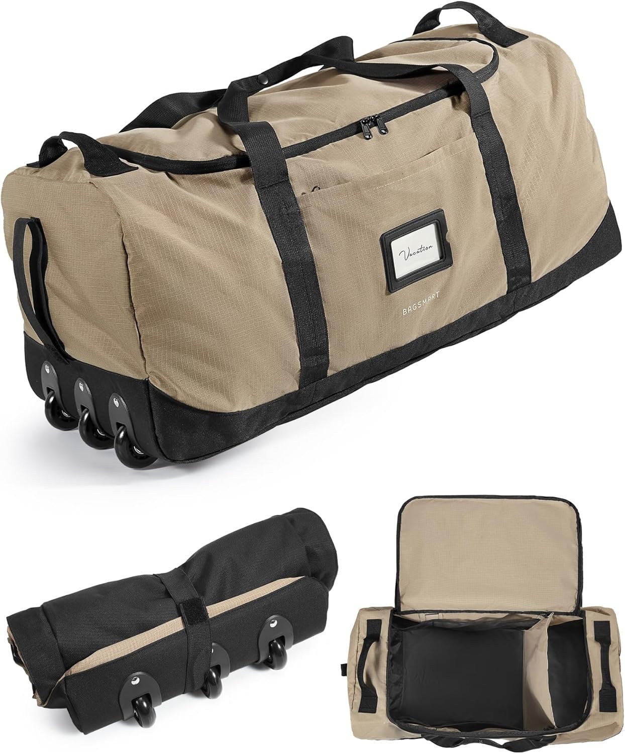 Private Label 83L Foldable Large Travel Duffle Weekender Bag with Custom Logo for Sport College Camping Water Resistant Brown Manufacturer