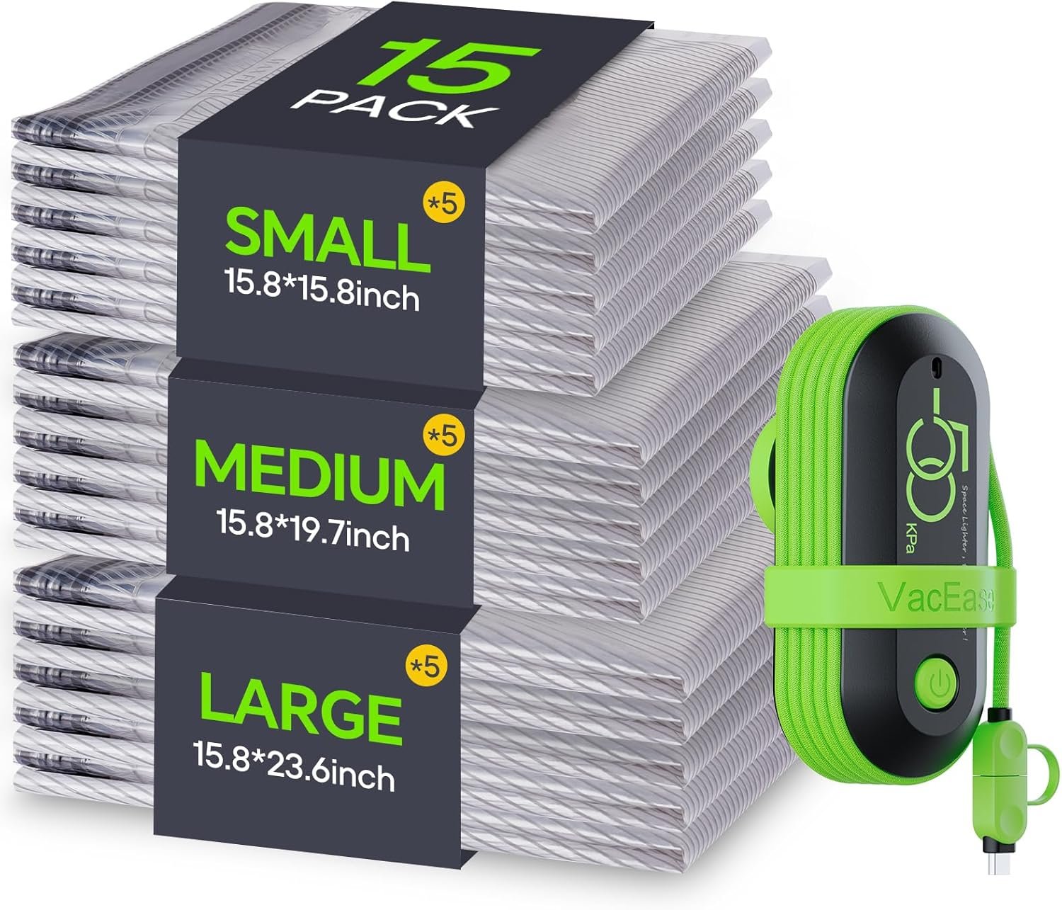 Custom Logo Vacuum Bags with USB Electric Pump for Travel 15 Pack Carry-on Size Private Label Compression Packing for Luggage Suitcase Factory Space Saver for Clothes