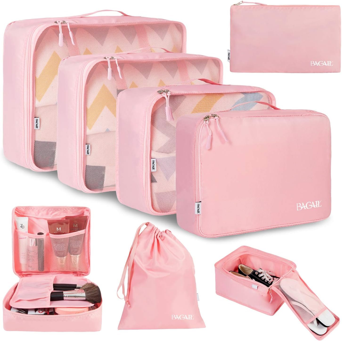 Custom Logo 8 Set Packing Cubes Private Label Luggage Organizers for Travel Accessories Manufacturer Blush Pink