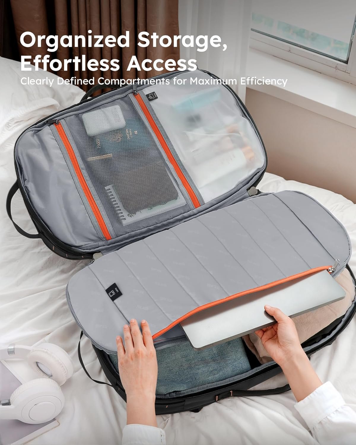 Manufacturer 40L-50L Expandable Travel Backpack for Men and Women Carry On with Wet Dry Compartment Flight Approved Laptop Daypack Fits 15.6