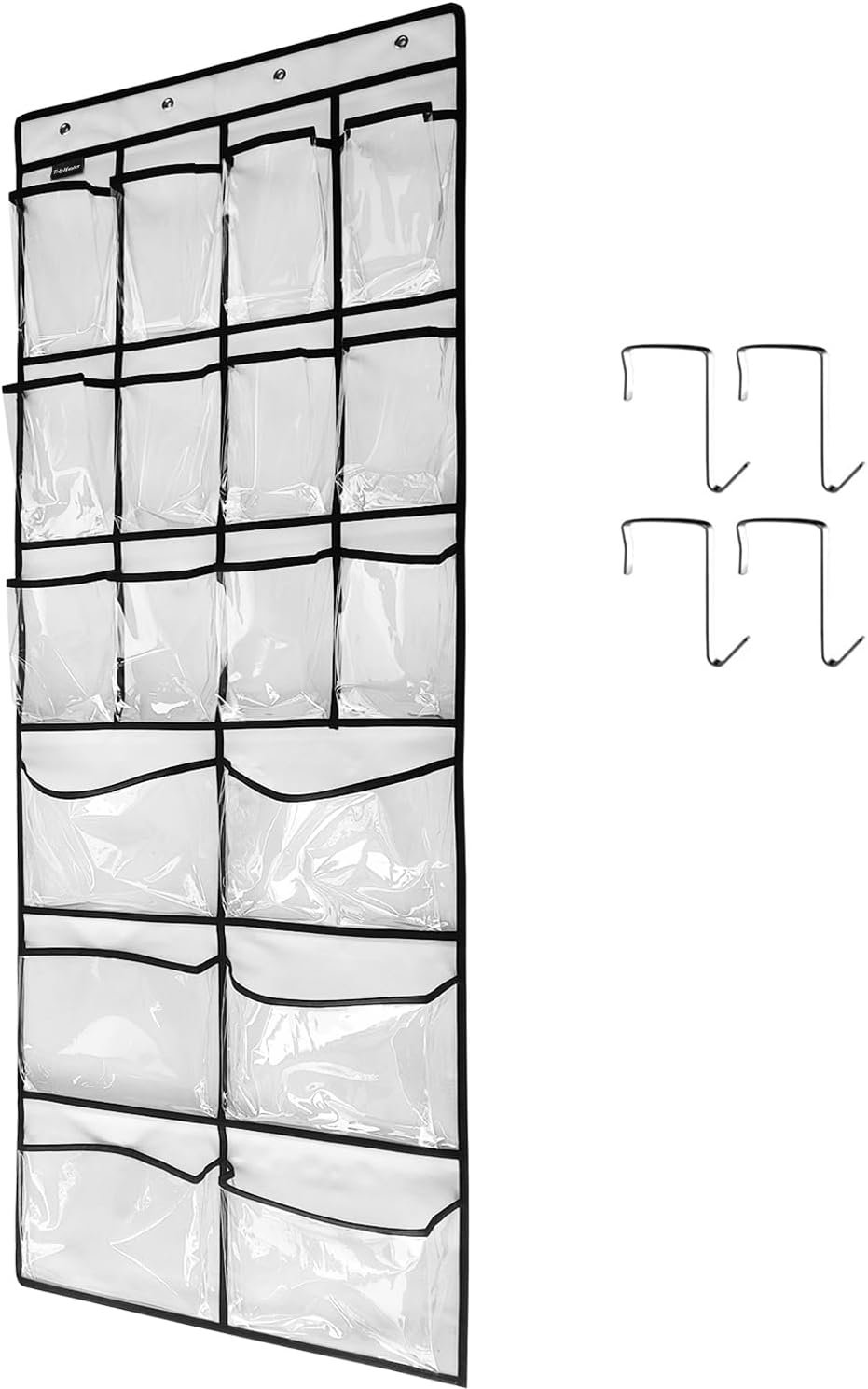 Custom Logo Extra Large Hanging Crystal Clear Over-Door Shoe Organizer Private Label Closet Shoe Rack 12+6 Pockets 4 Hooks White 59"x 21.6" Manufacturer