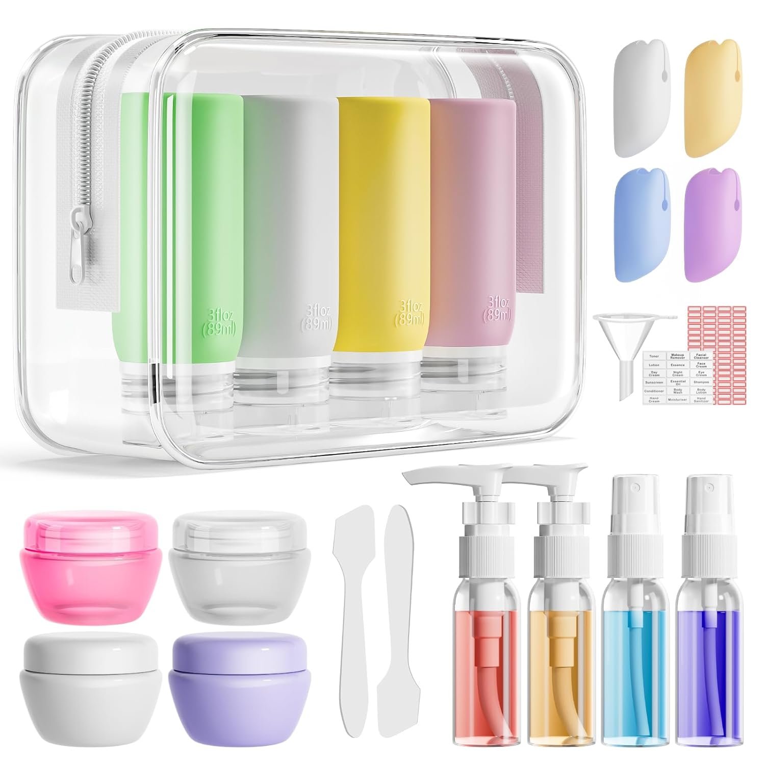 Private Label 21 Pack Leak Proof Silicone Travel Bottles Set from Factory TSA Approved Containers for Toiletries Travel Size Shampoo Conditioner Bottles with Custom Logo Toiletry Bag BPA Free