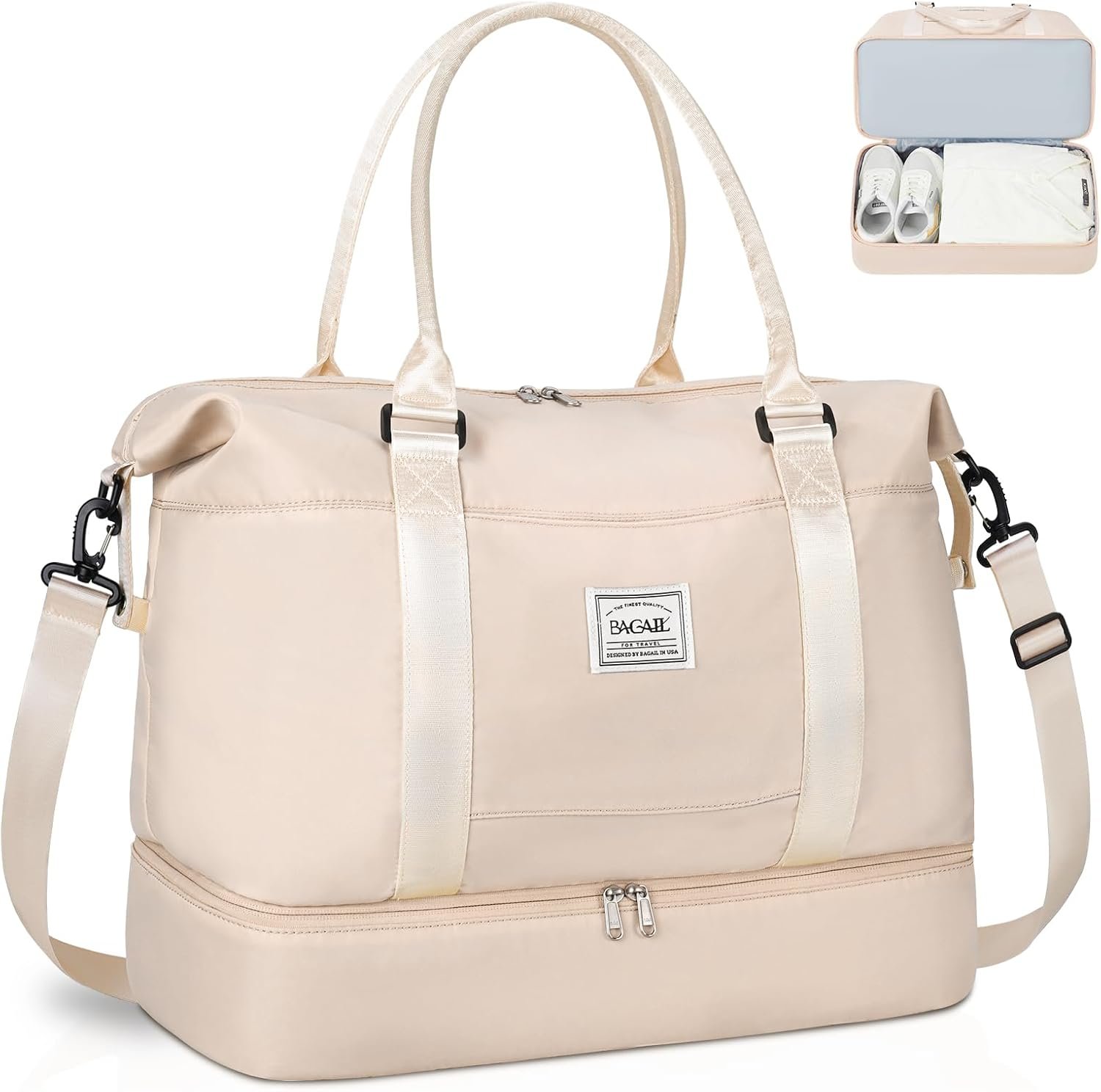 Manufacturer Travel Duffel Bag - Custom Logo Weekender Overnight Gym Carry On Tote with Wet Pocket - Private Label Hospital Mom Bag for Labor and Delivery - Extra Large Beige