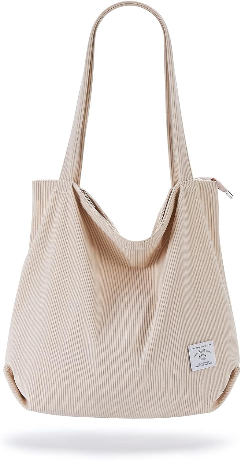 Private Label Women's Corduroy Tote Bag Custom Logo Zipper Casual Big Capacity Shoulder Handbag with Pockets Manufacturer