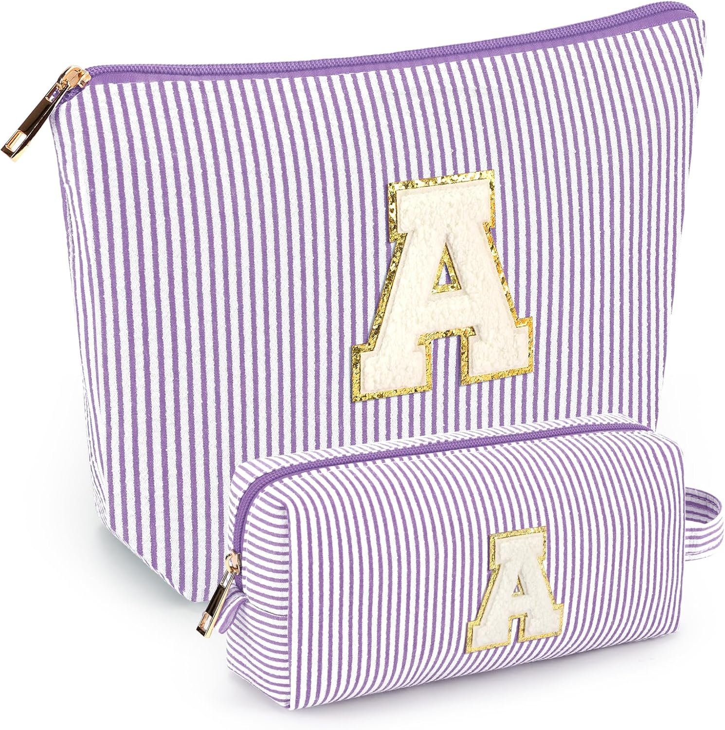 Private Label 2PCS Initial Makeup Bags for Women Cosmetic Travel Toiletry Bags Custom Logo Birthday Graduation Teacher Gifts for 11 12 13 14 15 16 17 18 Years Old Teen Girls Trendy Purple A Manufacturer
