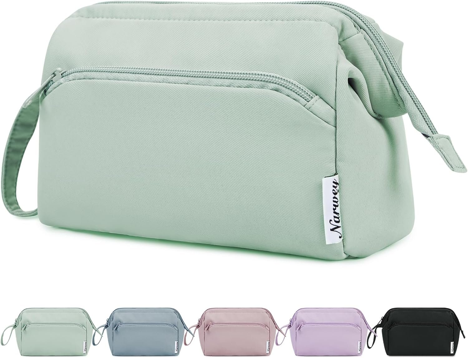 Manufacturer Wide-Open Makeup Bag for Women Girls Custom Logo Travel Toiletry Cosmetic Organizer with Compartments for Toiletries Medicine Private Label Mint Green