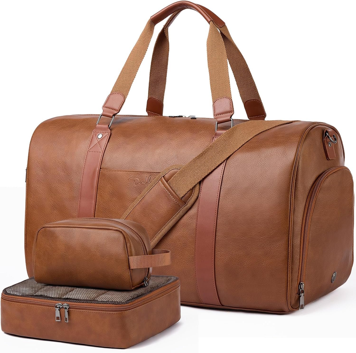 Factory Large 3-in-1 Leather Duffle Bag for Men & Women Travel Weekender Overnight Hospital Gym Carry On Airline Approved Personal Item Custom Logo Duffel Garment Bag with Shoe Compartment & Toiletry Bag Private Label