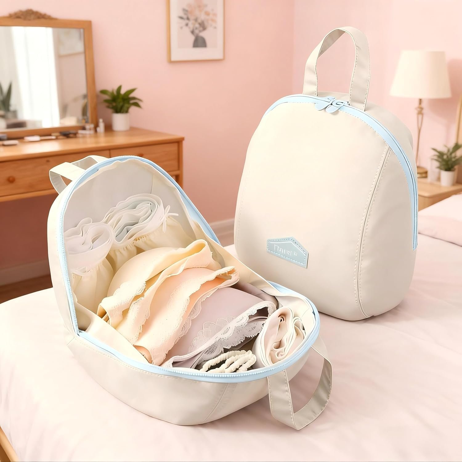 Custom Logo 3-in-1 Underwear Storage Bag Travel Accessories Private Label Foldable Packing Organizers for Lingerie and Underclothes Factory Blue