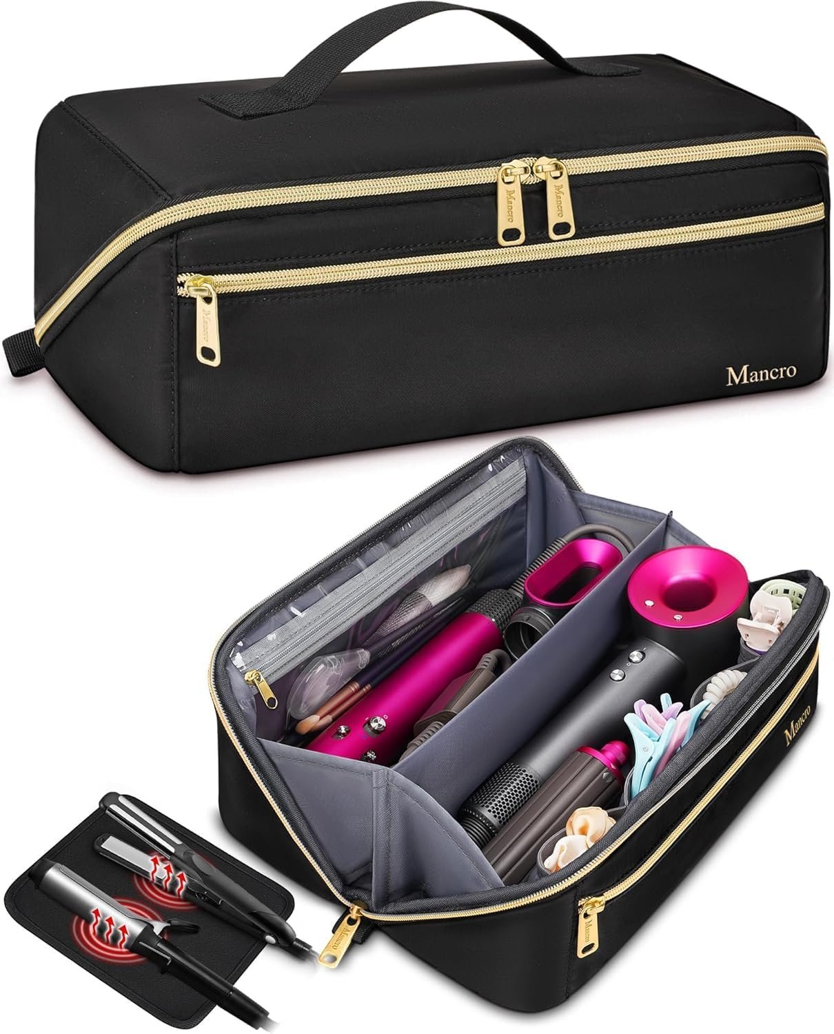 Private Label Hair Tools Travel Bag Wide-Open Hot Tool Organizer with Separate Heat Resistant Mat Custom Logo Hair Accessories Storage for Straighteners Curling Irons Manufacturer
