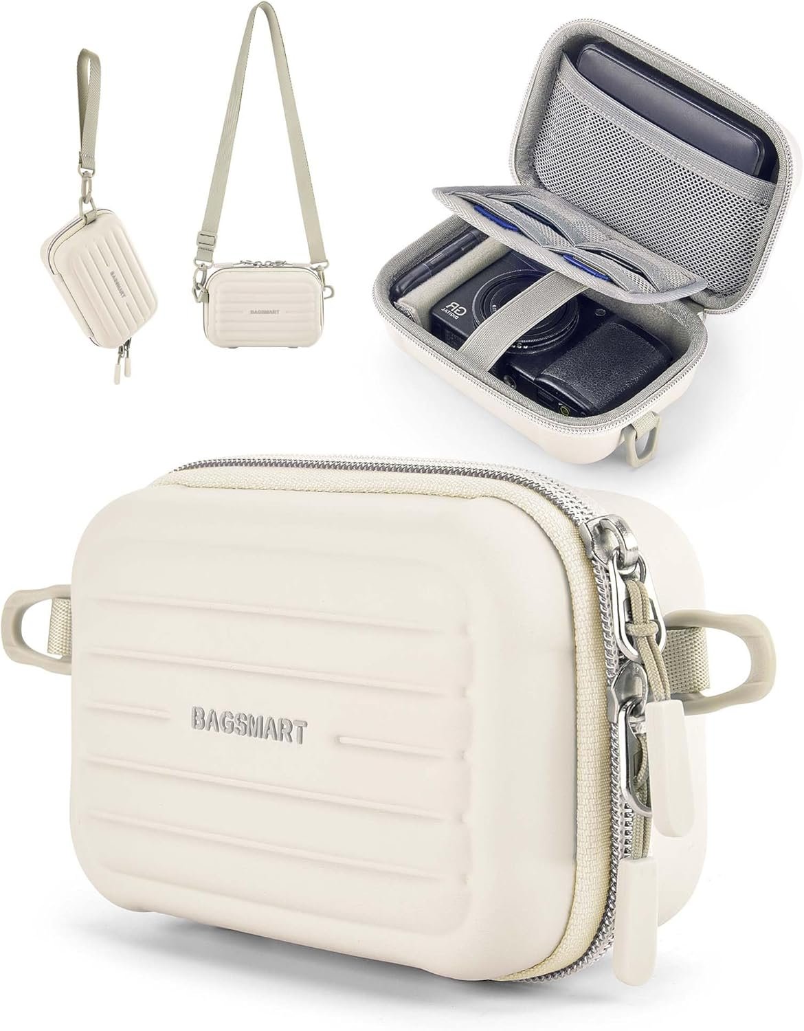 Private Label Digital Camera Case Waterproof Protective Small Camera Bag Manufacturer with 2 Carrying Ways Lightweight Sling Bag for Canon PowerShot ELPH 180/190 / Sony DSCW800/DSCW830 - Beige Custom Logo