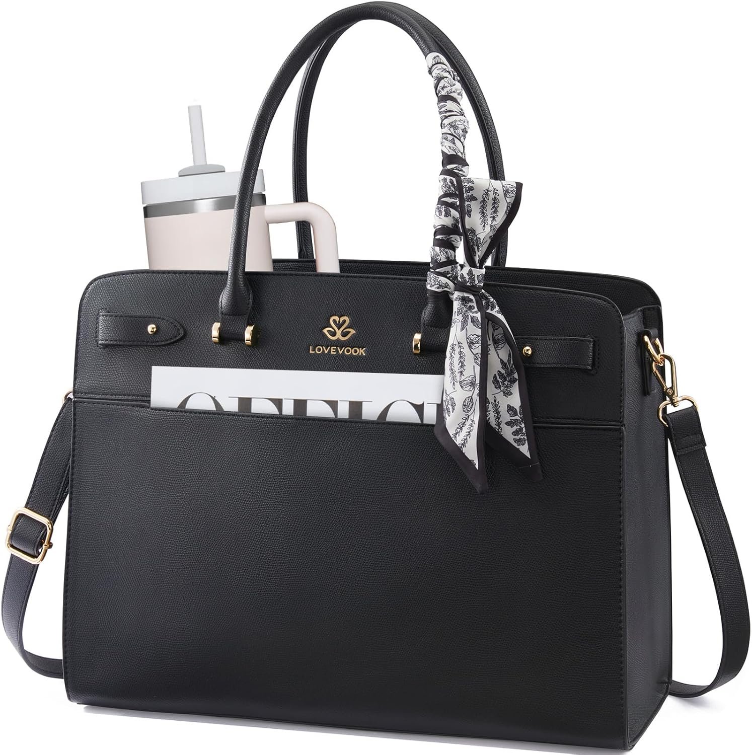 Private Label Laptop Tote Bag for Women PU Leather Custom Logo Waterproof Work Briefcase Handbag for Teachers Business with Silk Scarf Factory