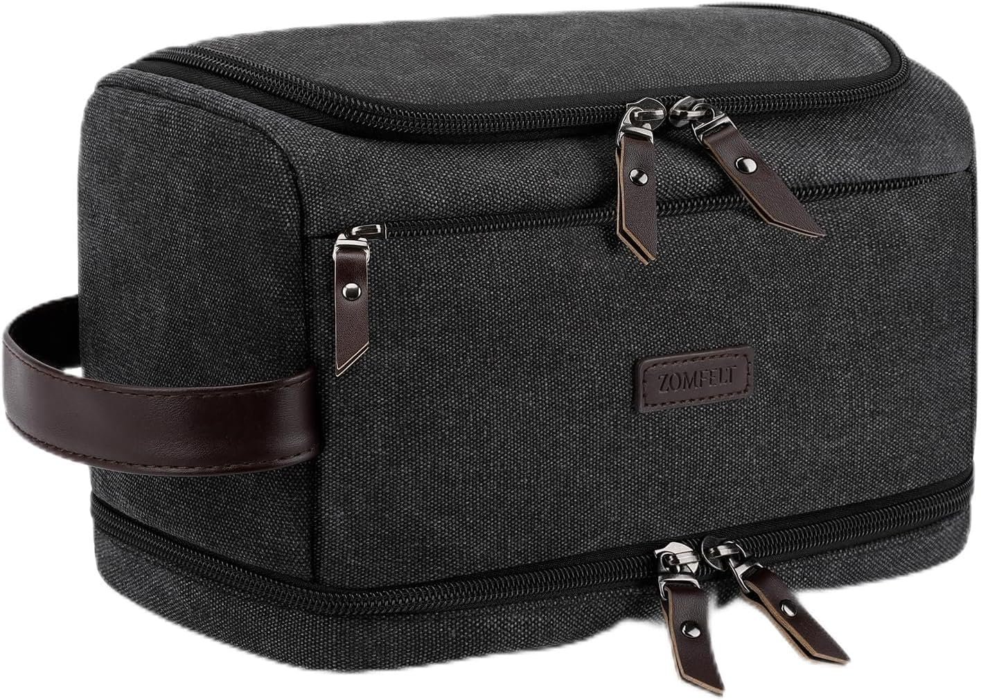 Private Label Toiletry Bag for Men Dual Layers Canvas Water-Resistant Travel Organizer with Elastic Custom Logo Large Capacity Dopp Kit Hanging Shaving Hygiene Bag from Manufacturer Black