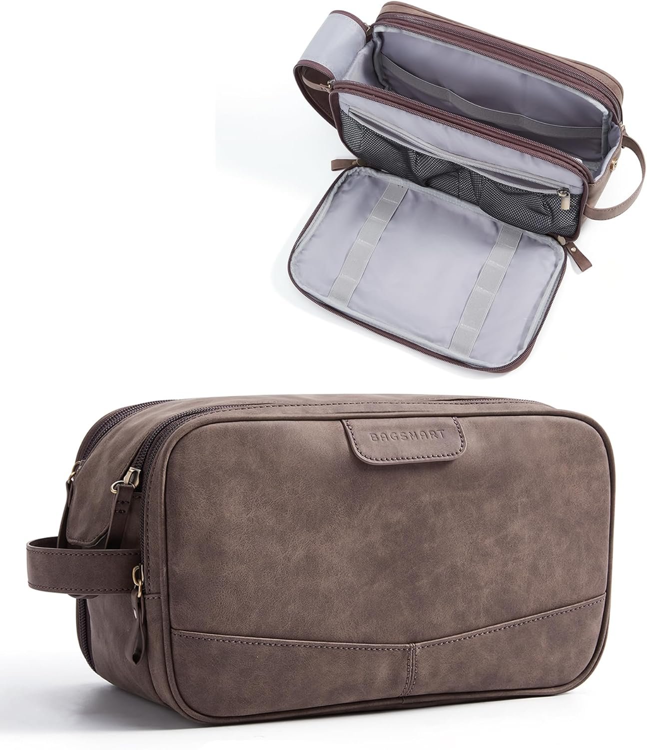 Private Label Large Toiletry Bag for Men Soft Matte PU Leather Water Resistant Travel Dopp Kit for Toiletries Custom Logo Shaving Bag for Bathroom Shower Manufacturer Dark Brown