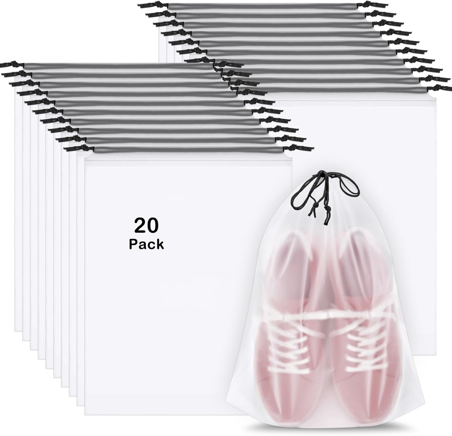 Private Label 20 Pack 15.7" x 11.8" Clear Waterproof Drawstring Shoe Bags Factory Direct Custom Logo for Travel Packing Large Storage Men Women