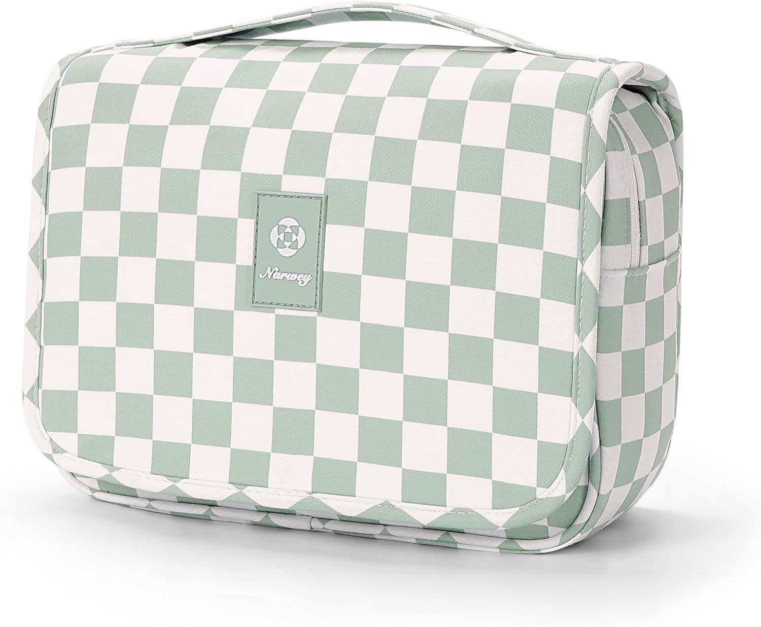 Private Label Small Hanging Travel Toiletry Bag for Traveling Women, Custom Logo Checkered Makeup Cosmetic Organizer Manufacturer (Mint Green Checkerboard)