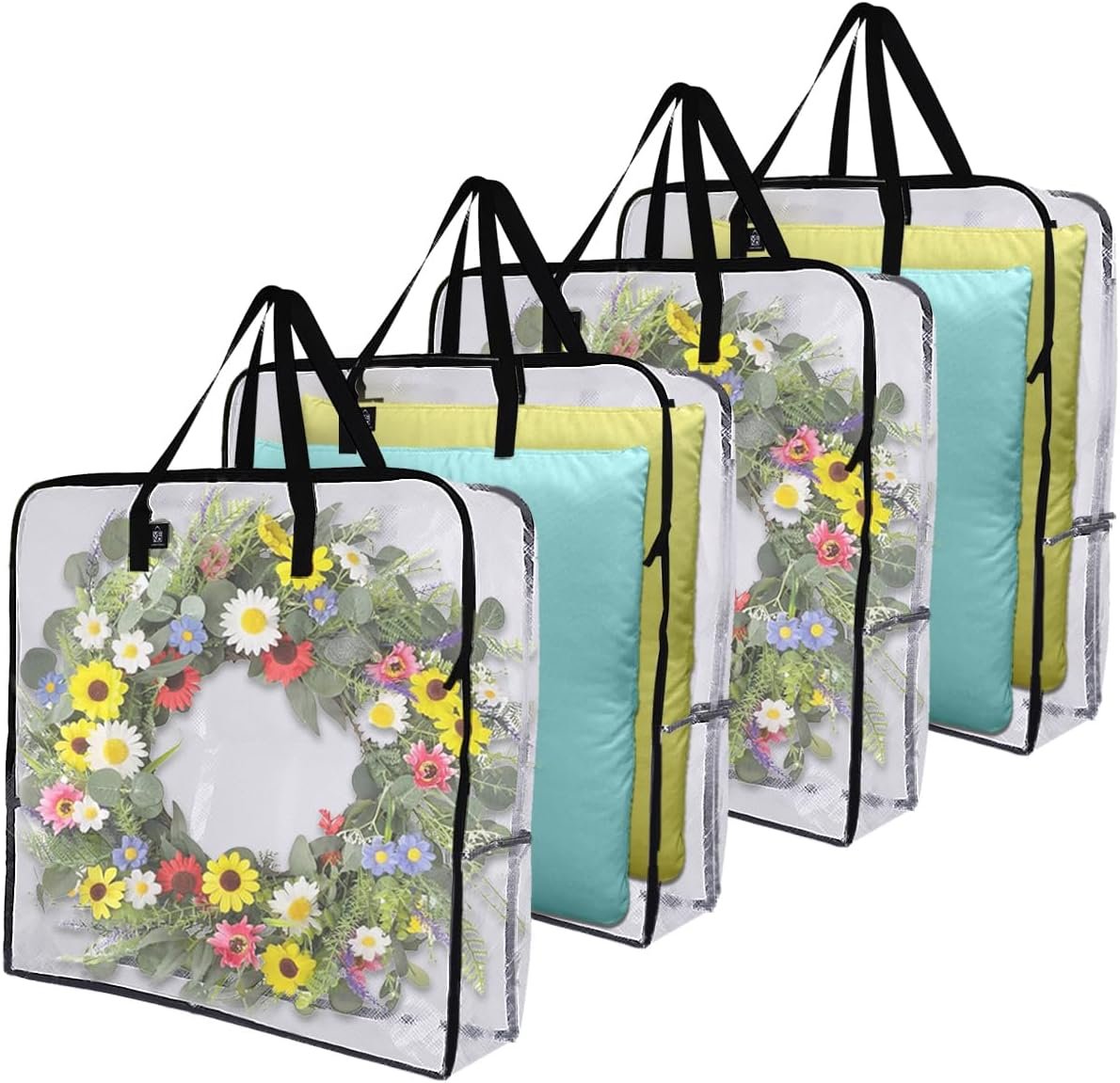 Private Label 4 Pack 30 Inch Square Clear Wreath Storage Bags Custom Logo Door Garland Organizers Manufacturer for Spring Summer Christmas Decoration Moving Packing College Supplies