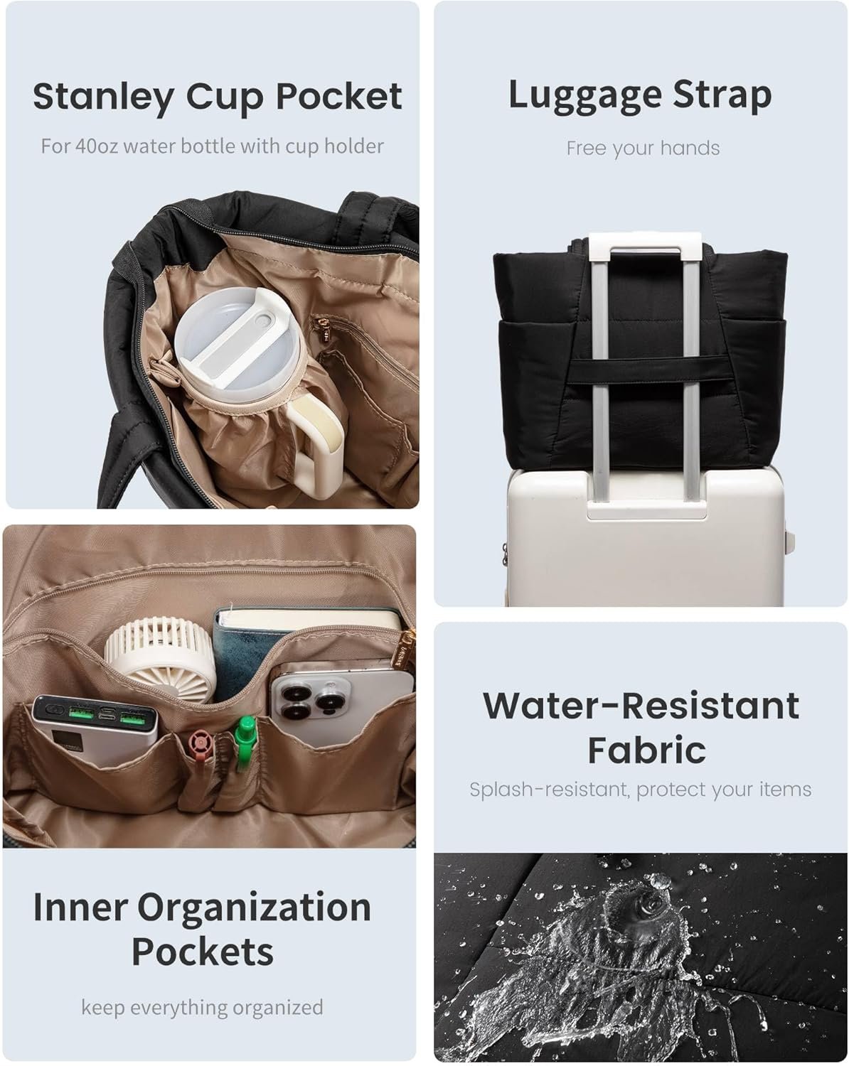 Factory Puffer Tote Bag for Women Lightweight Work Tote with Cup Holder for 15.6 Inch Laptop Private Label Large Teacher Nurse Zipper Bag Custom Logo Factory Puffer Tote Bag for Women Lightweight Work Tote with Cup Holder for 15.6 Inch Laptop Private Label Large Teacher Nurse Zipper Bag Custom Logo