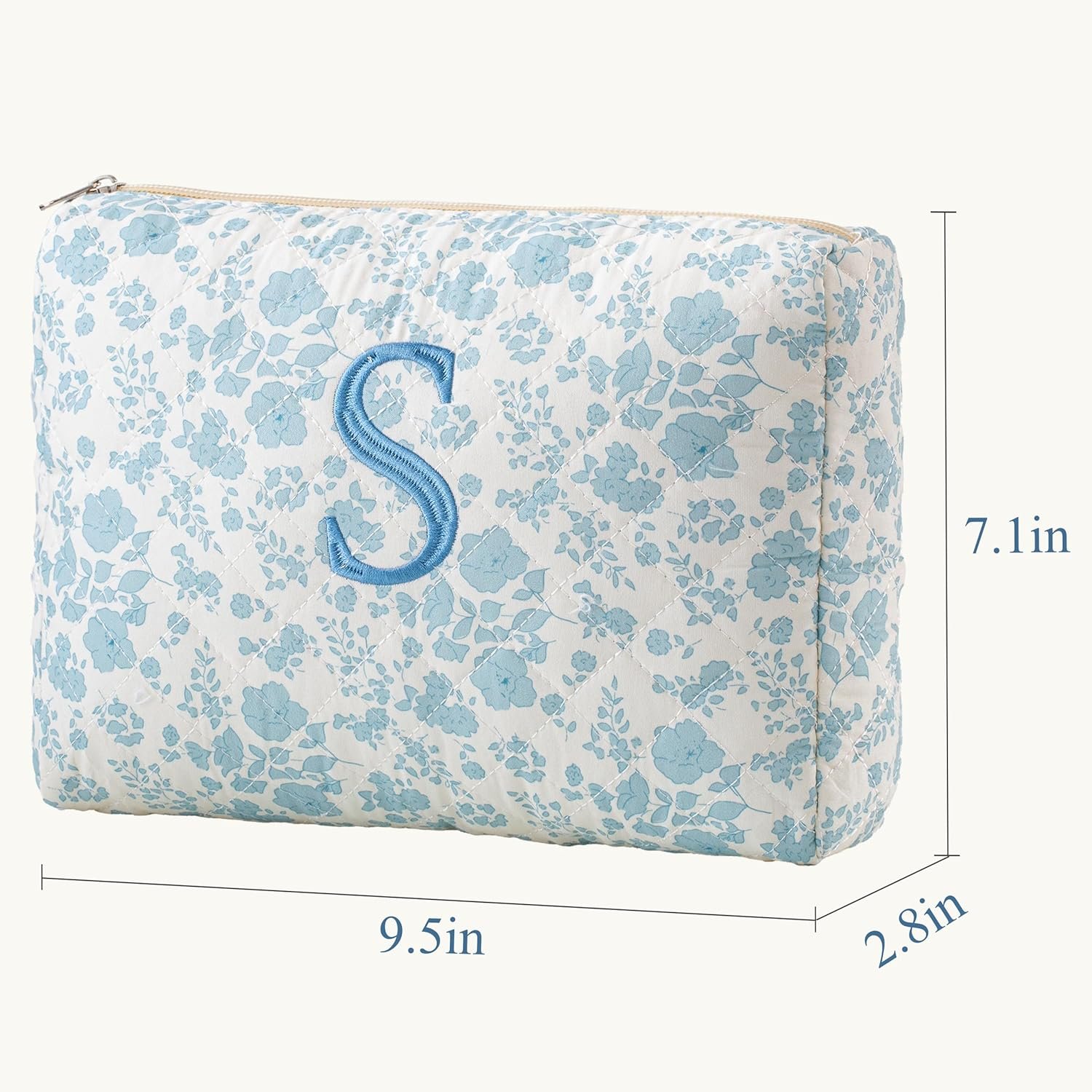 Custom Logo Initial Quilted Cotton Large Makeup Bag Private Label Cute Floral Coquette Travel Cosmetic Toiletry Bag for Women Girls Size S Manufacturer