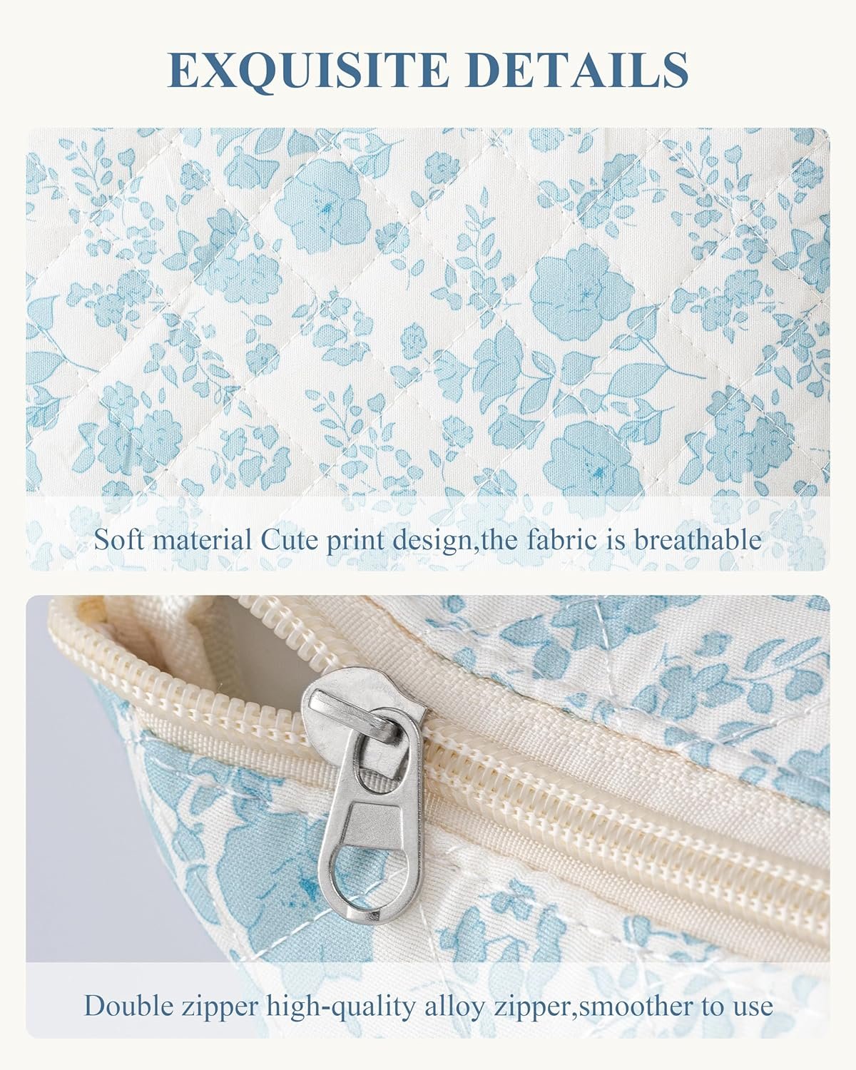 Custom Logo Initial Quilted Cotton Large Makeup Bag Private Label Cute Floral Coquette Travel Cosmetic Toiletry Bag for Women Girls Size S Manufacturer