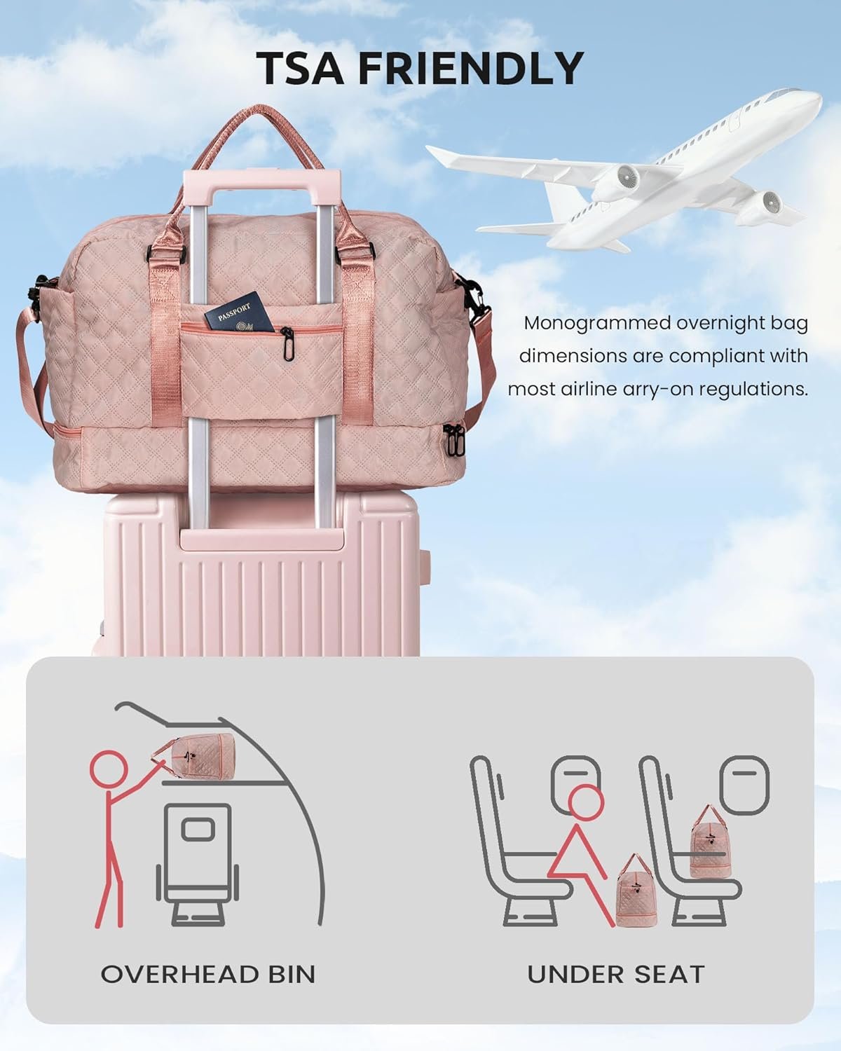 Private Label Easter Basket Birthday Gifts for Women Initial Duffle Bags with Shoe Compartment, Custom Logo Girls Weekender Overnight Travel Bag with Makeup Pouch Gift for Mom Letter A Factory