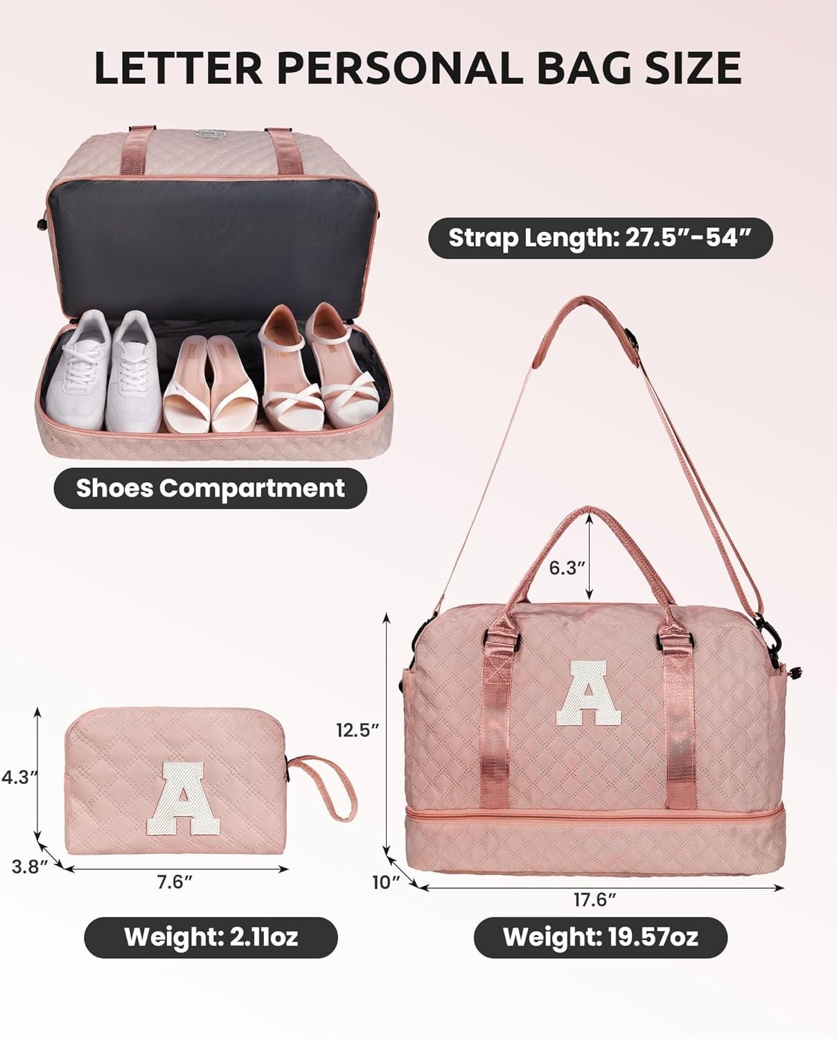 Private Label Easter Basket Birthday Gifts for Women Initial Duffle Bags with Shoe Compartment, Custom Logo Girls Weekender Overnight Travel Bag with Makeup Pouch Gift for Mom Letter A Factory