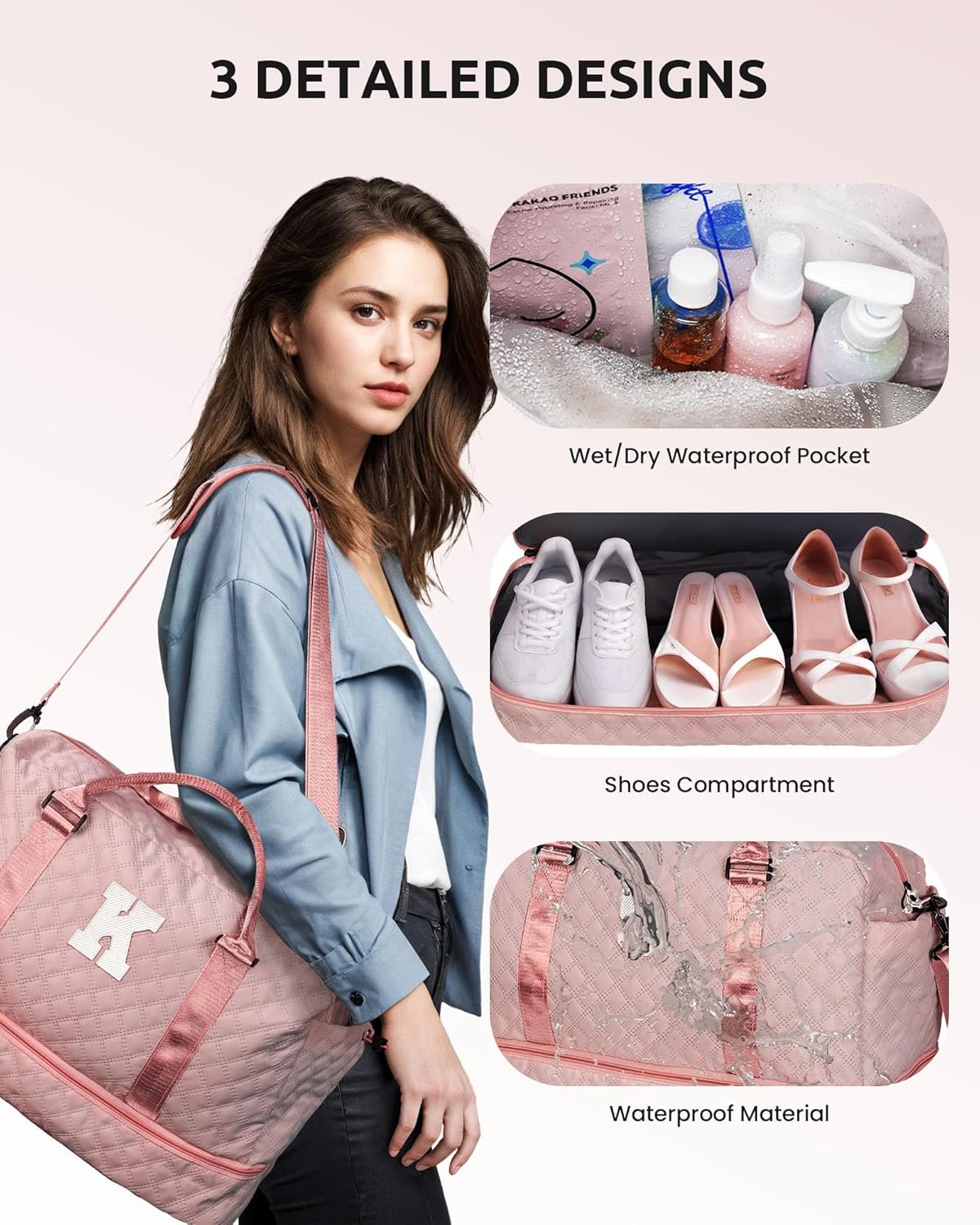 Private Label Easter Basket Birthday Gifts for Women Initial Duffle Bags with Shoe Compartment, Custom Logo Girls Weekender Overnight Travel Bag with Makeup Pouch Gift for Mom Letter A Factory