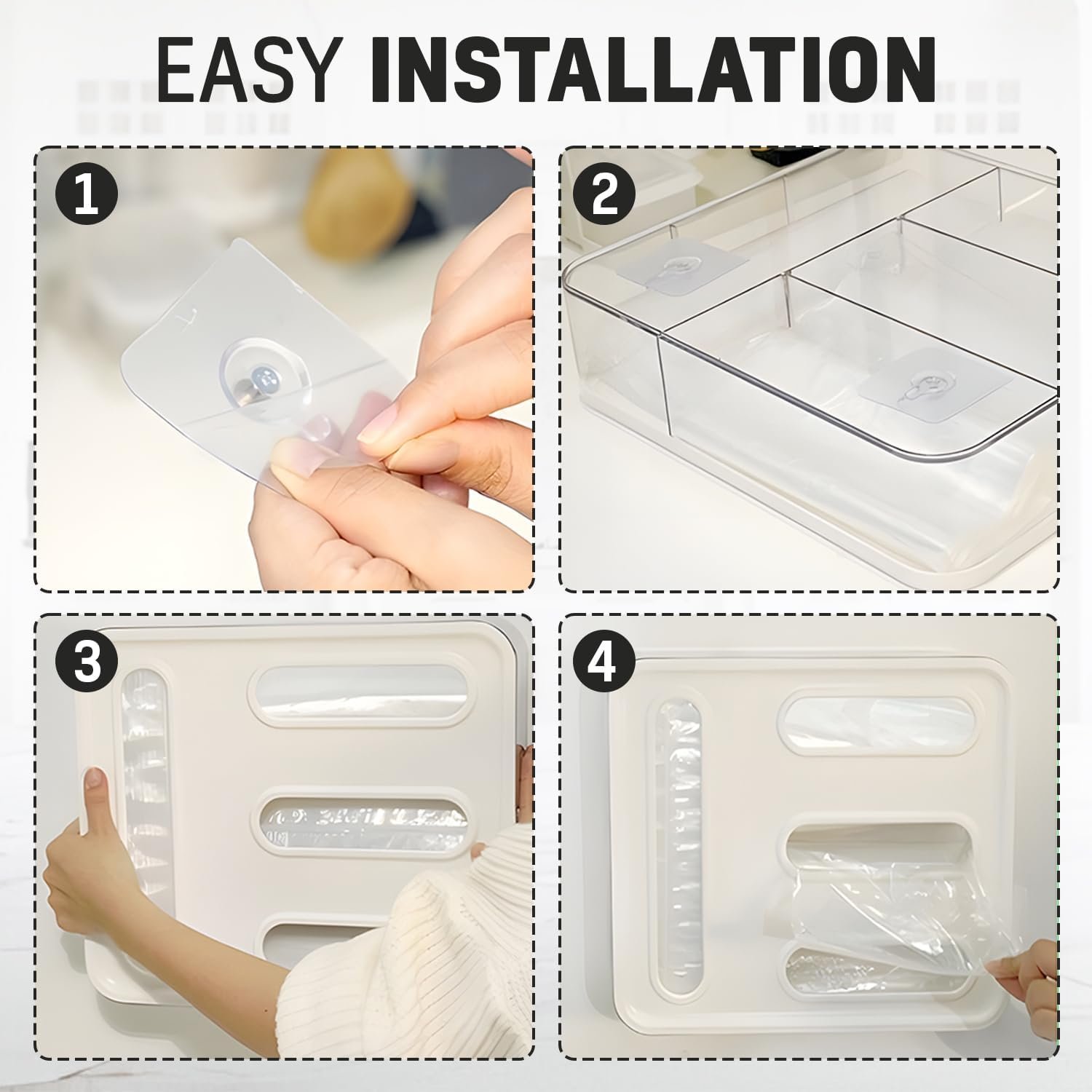 Private Label 4 in 1 Plastic Food Storage Bag Organizer - Custom Logo Baggie Drawer Organizer Compatible with Sandwich Snack Gallon Quart Slider - Kitchen Storage Wall Drawer Mount Manufacturer