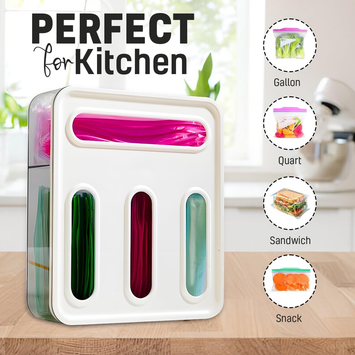 Private Label 4 in 1 Plastic Food Storage Bag Organizer - Custom Logo Baggie Drawer Organizer Compatible with Sandwich Snack Gallon Quart Slider - Kitchen Storage Wall Drawer Mount Manufacturer