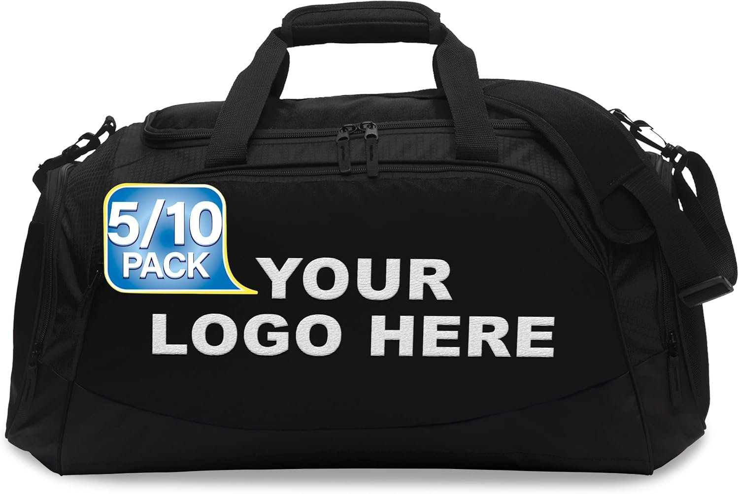 Custom Logo Embroidered Sport Duffel Bag 5/10 Pack Medium Private Label Gym Travel Manufacturer Black