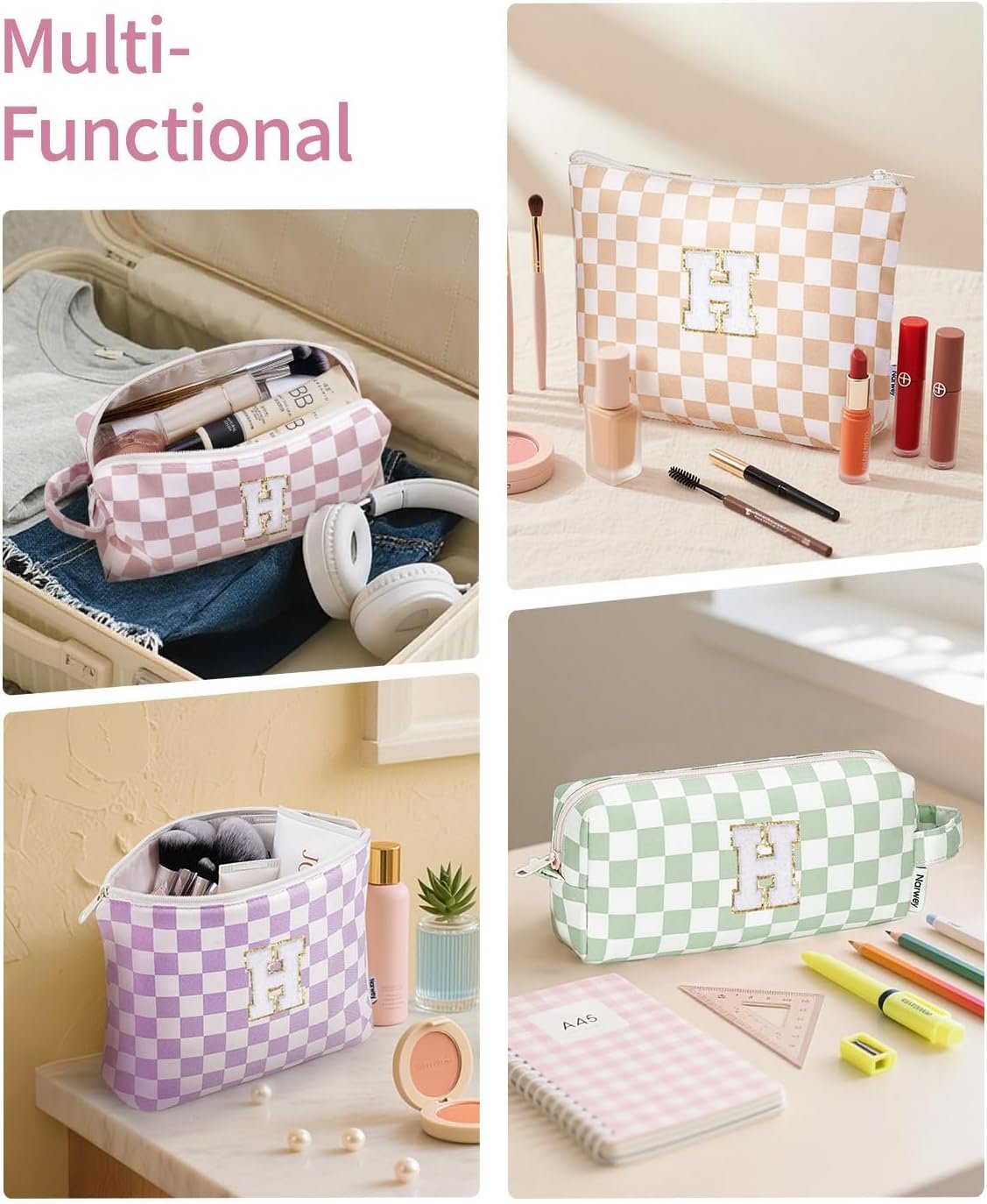 Custom Logo Pink Monogram Personalized Makeup Cosmetic Travel Toiletry Bags Private Label Birthday Gifts for Kids Tween Women Teen Girls Trendy 8 10 11 12 14 16 18 Years Old (H) Manufacturer