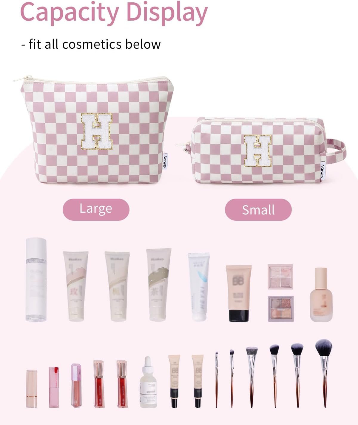 Custom Logo Pink Monogram Personalized Makeup Cosmetic Travel Toiletry Bags Private Label Birthday Gifts for Kids Tween Women Teen Girls Trendy 8 10 11 12 14 16 18 Years Old (H) Manufacturer