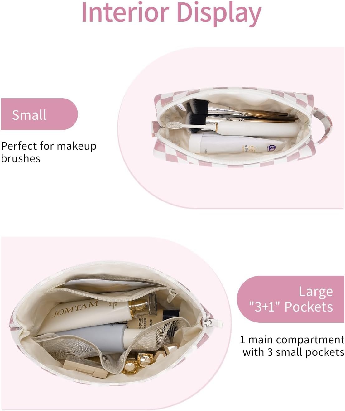 Custom Logo Pink Monogram Personalized Makeup Cosmetic Travel Toiletry Bags Private Label Birthday Gifts for Kids Tween Women Teen Girls Trendy 8 10 11 12 14 16 18 Years Old (H) Manufacturer