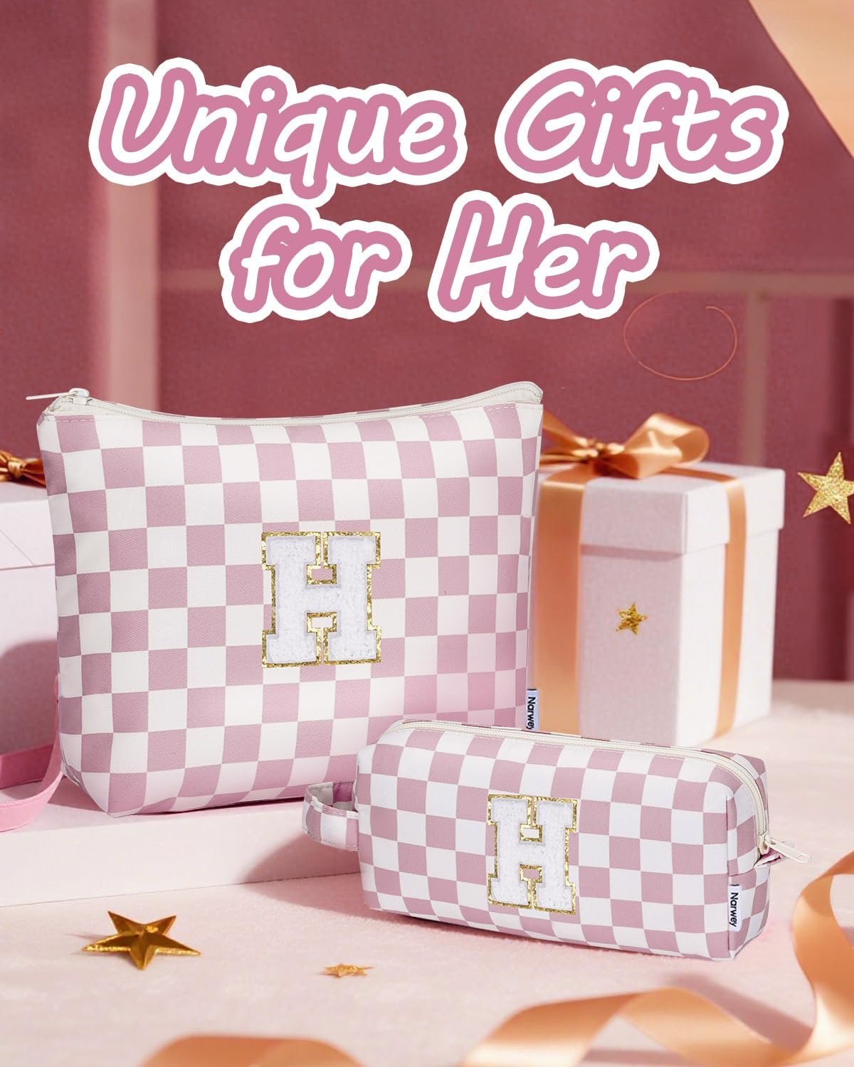 Custom Logo Pink Monogram Personalized Makeup Cosmetic Travel Toiletry Bags Private Label Birthday Gifts for Kids Tween Women Teen Girls Trendy 8 10 11 12 14 16 18 Years Old (H) Manufacturer