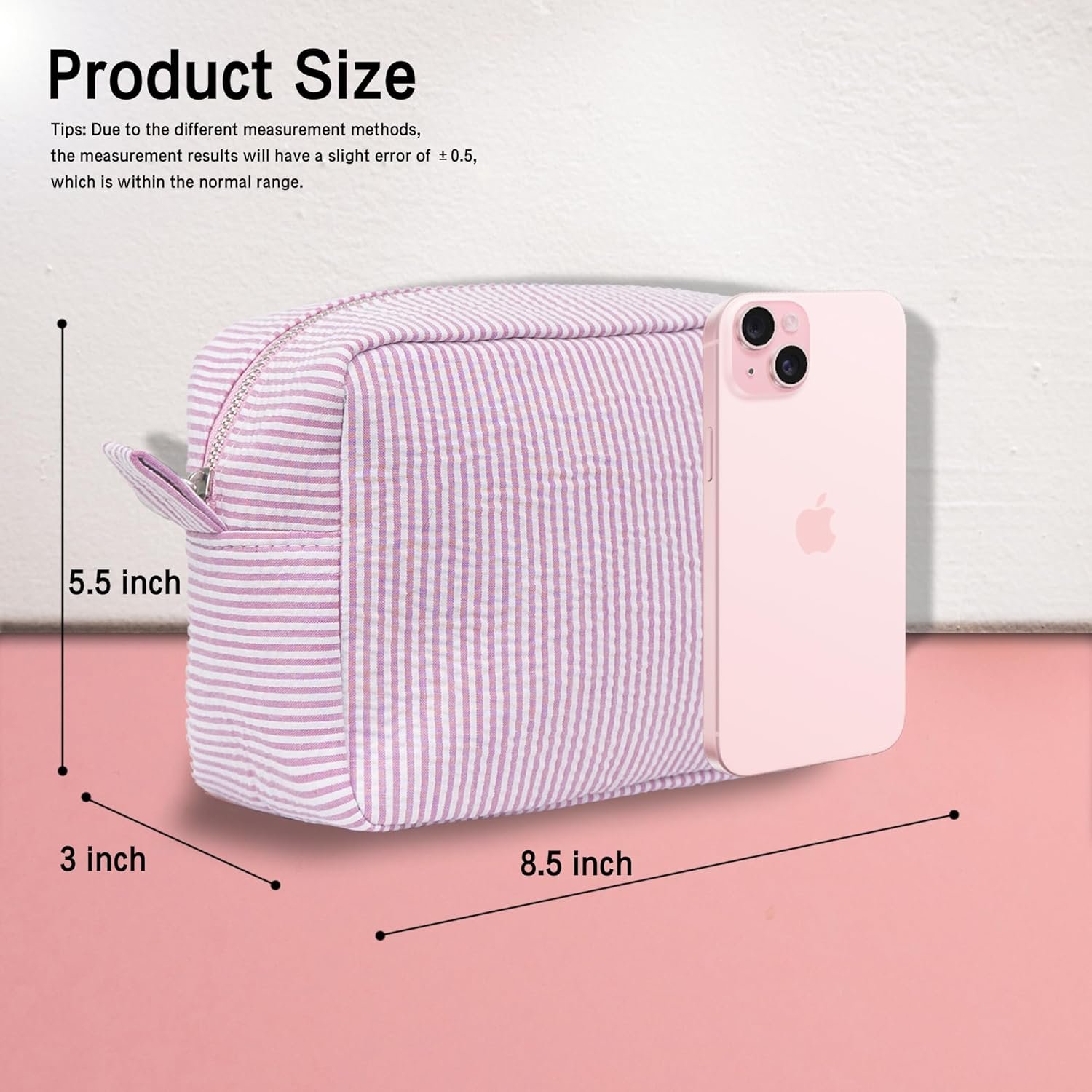 Manufacturer Personalized Cotton Seersucker Toiletry Bag Monogrammed Cosmetic Pouch Large Capacity Custom Logo Women Travel Case Private Label for Wedding Bridesmaid Graduation Gifts Pink