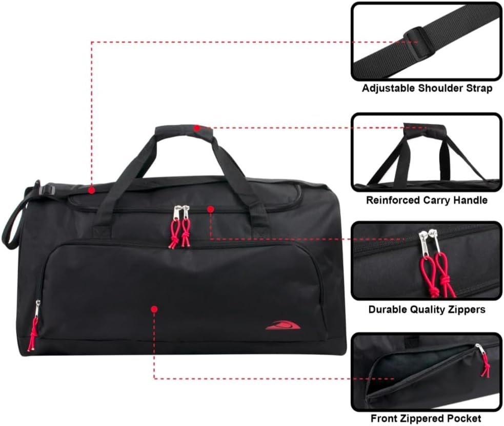 Custom Logo Duffel Bag - Private Label Personalized Text Strong Denier Polyester Design 24x12x11.5 Inches - Three Spacious Zippered Compartments Manufacturer Custom Logo Duffel Bag - Private Label Personalized Text Strong Denier Polyester Design 24x12x11.5 Inches - Three Spacious Zippered Compartments Manufacturer