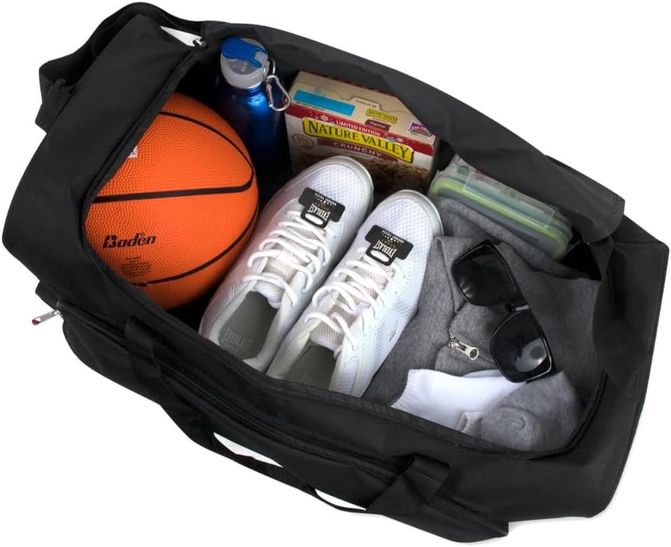 Custom Logo Duffel Bag - Private Label Personalized Text Strong Denier Polyester Design 24x12x11.5 Inches - Three Spacious Zippered Compartments Manufacturer Custom Logo Duffel Bag - Private Label Personalized Text Strong Denier Polyester Design 24x12x11.5 Inches - Three Spacious Zippered Compartments Manufacturer