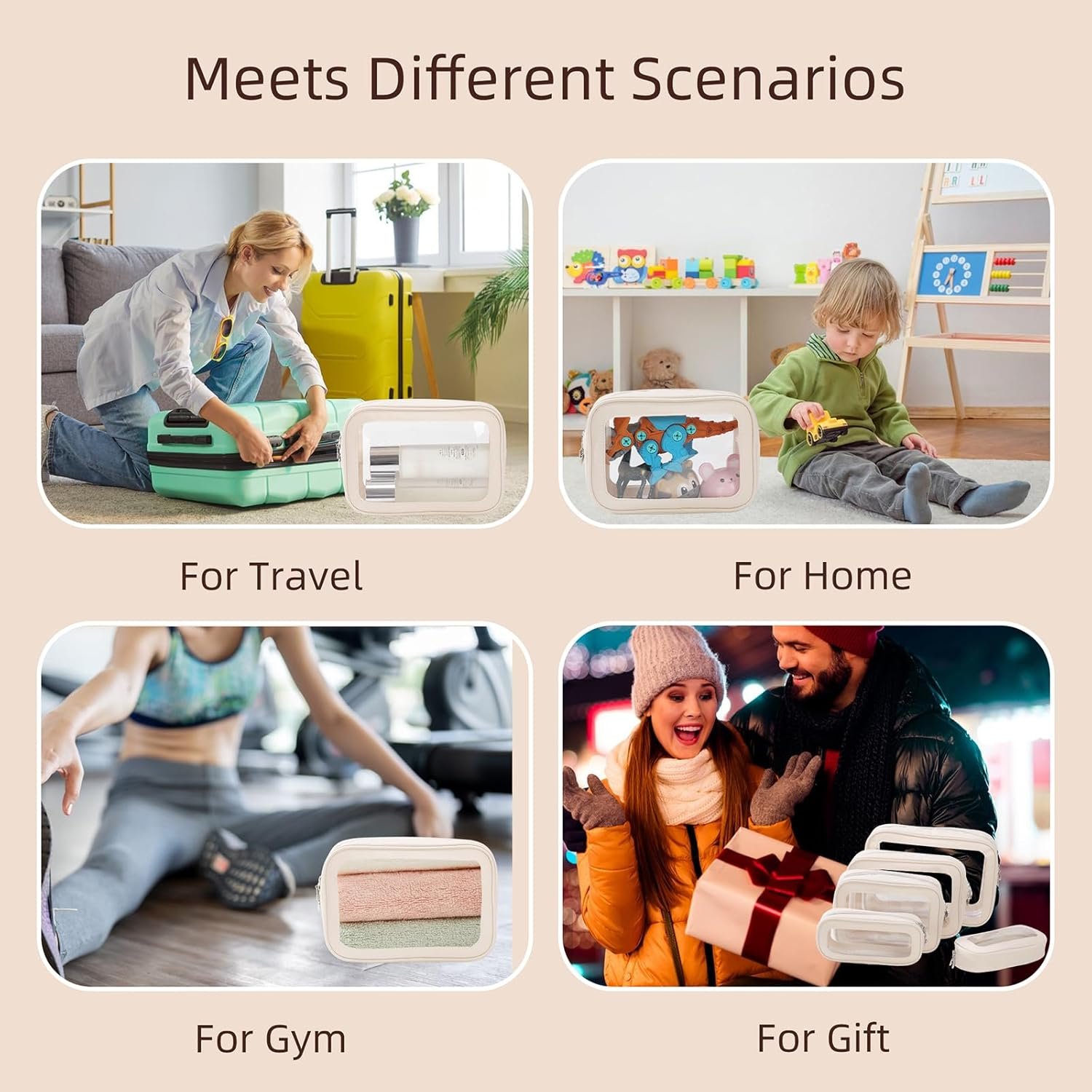 Custom Logo 5PCS Clear Waterproof Diaper Bag Organizer Pouches with Zipper Private Label TSA Approved Toiletry Cosmetic Bags Manufacturer for Travel Purse Women Kids