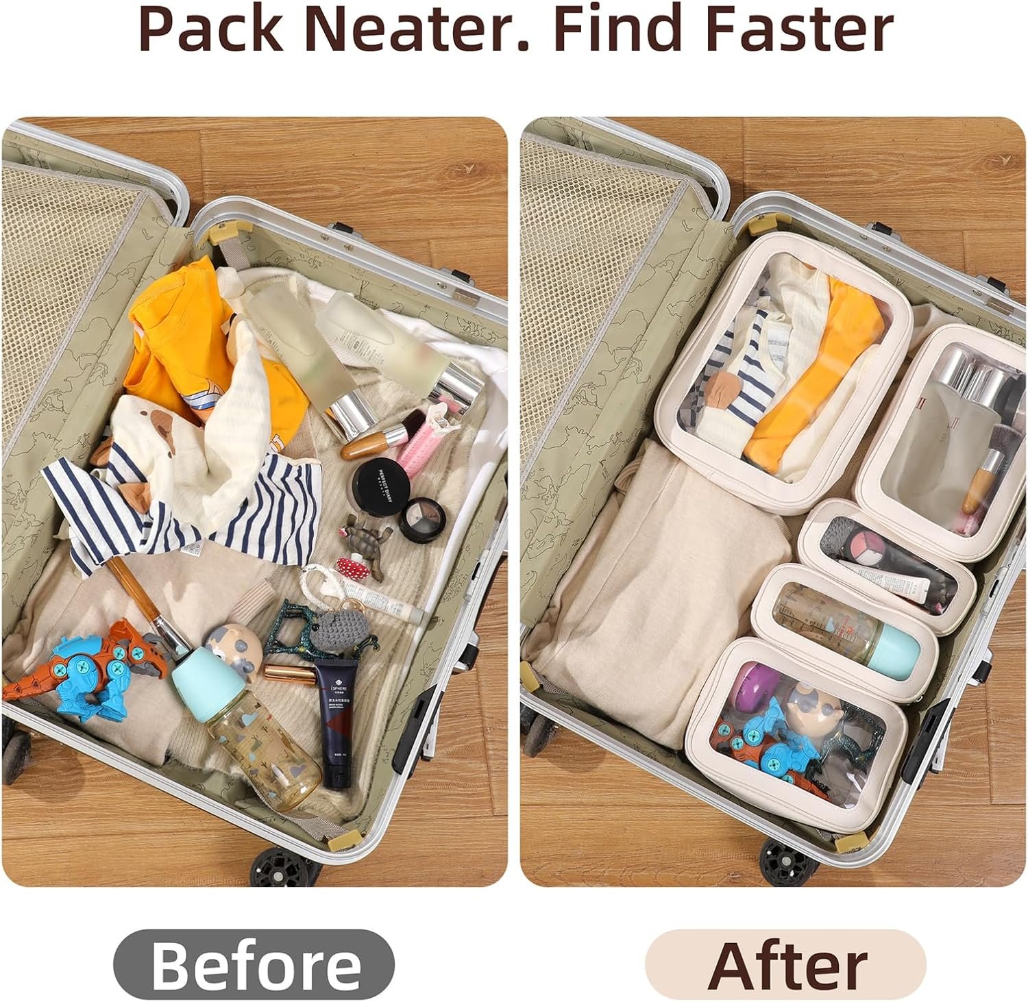 Custom Logo 5PCS Clear Waterproof Diaper Bag Organizer Pouches with Zipper Private Label TSA Approved Toiletry Cosmetic Bags Manufacturer for Travel Purse Women Kids