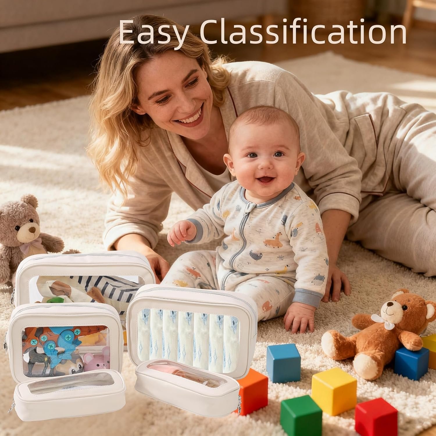 Custom Logo 5PCS Clear Waterproof Diaper Bag Organizer Pouches with Zipper Private Label TSA Approved Toiletry Cosmetic Bags Manufacturer for Travel Purse Women Kids