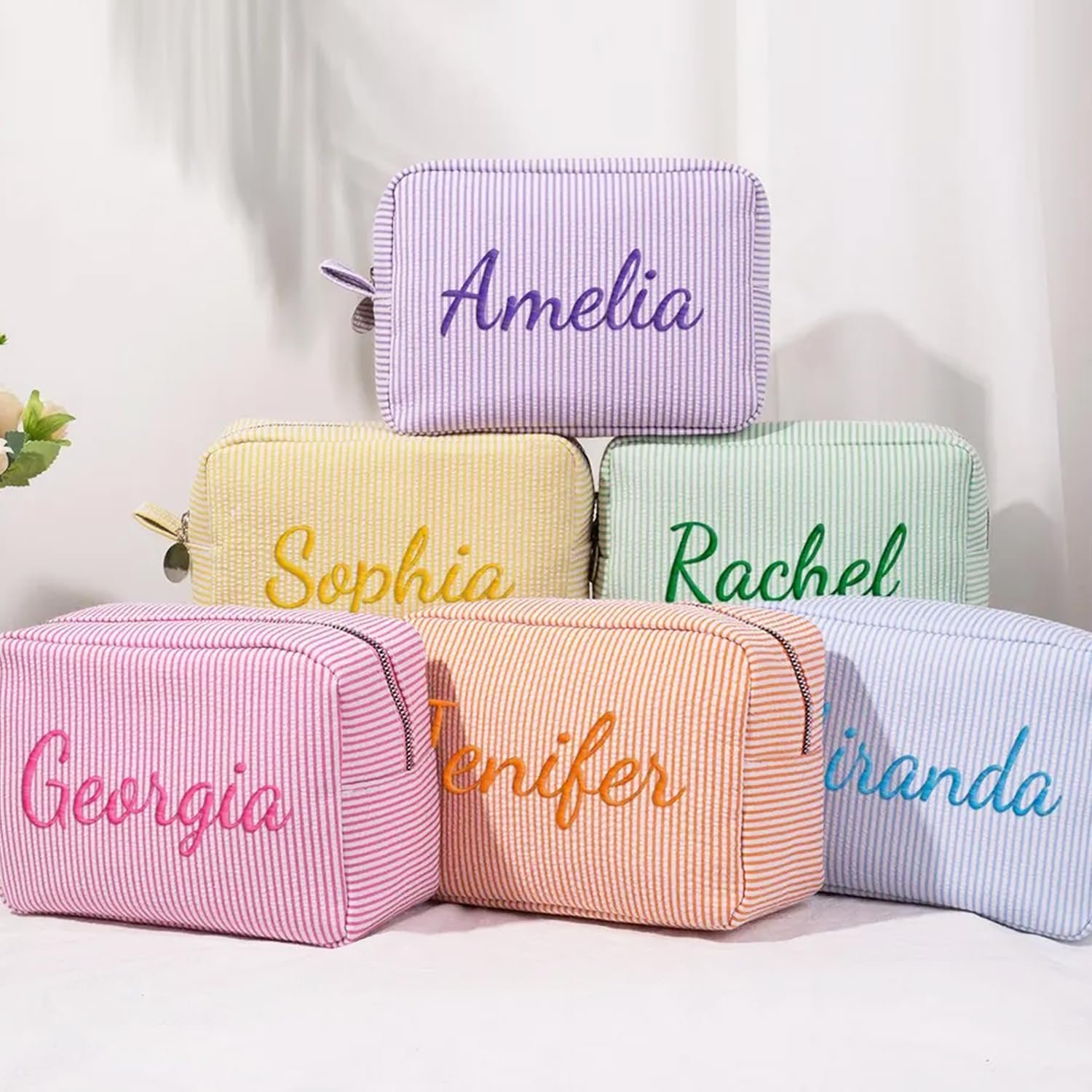 Manufacturer Large Capacity Personalized Makeup Bag with Name Custom Logo Travel Toiletry Case Private Label Seersucker Cosmetic Bag Wedding Birthday Gifts for Girls Women Manufacturer Large Capacity Personalized Makeup Bag with Name Custom Logo Travel Toiletry Case Private Label Seersucker Cosmetic Bag Wedding Birthday Gifts for Girls Women