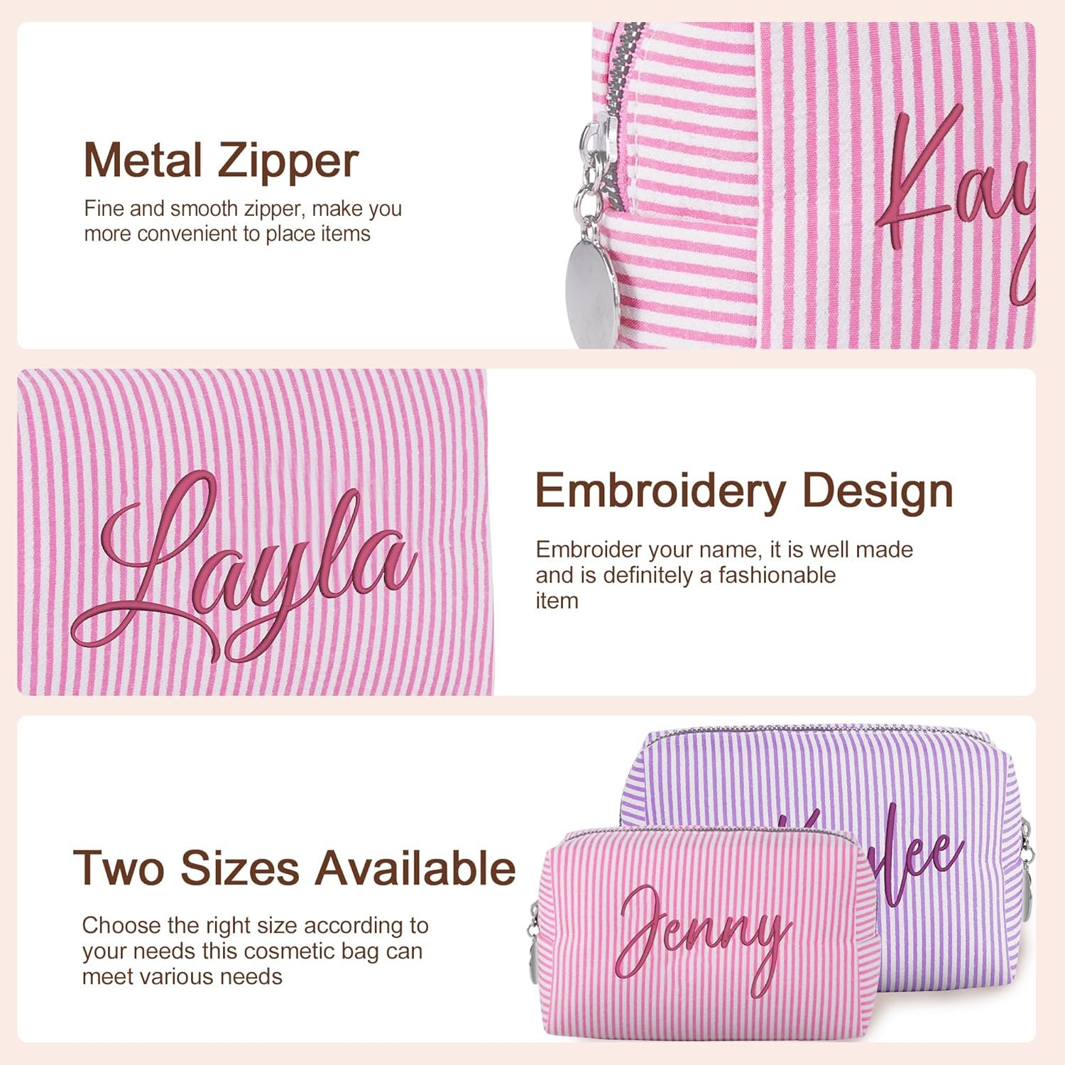 Manufacturer Large Capacity Personalized Makeup Bag with Name Custom Logo Travel Toiletry Case Private Label Seersucker Cosmetic Bag Wedding Birthday Gifts for Girls Women Manufacturer Large Capacity Personalized Makeup Bag with Name Custom Logo Travel Toiletry Case Private Label Seersucker Cosmetic Bag Wedding Birthday Gifts for Girls Women