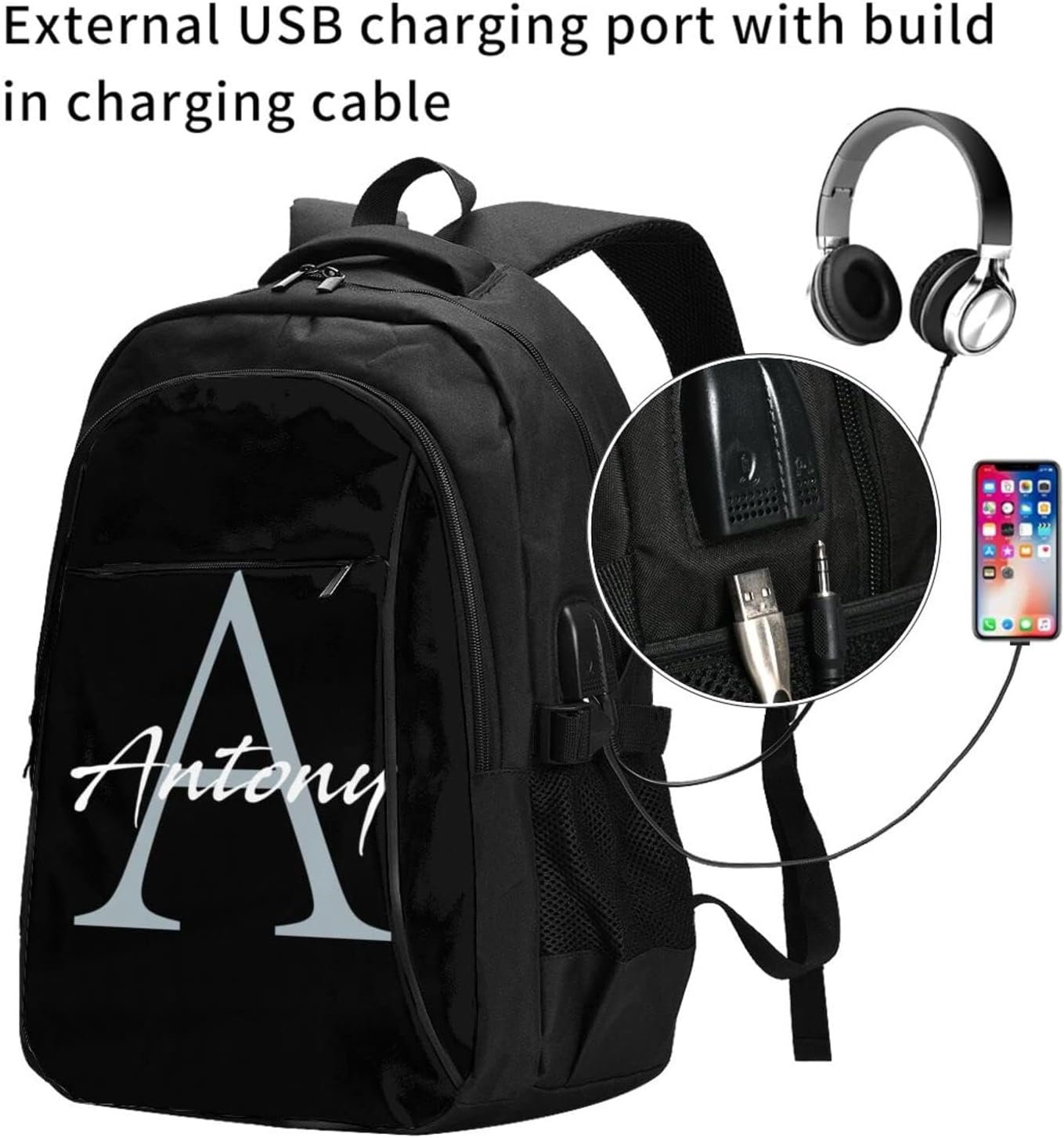 Private Label Personalized Laptop Backpack with Custom Logo for Women Men Name Photo USB Port Travel Computer Bookbag Manufacturer