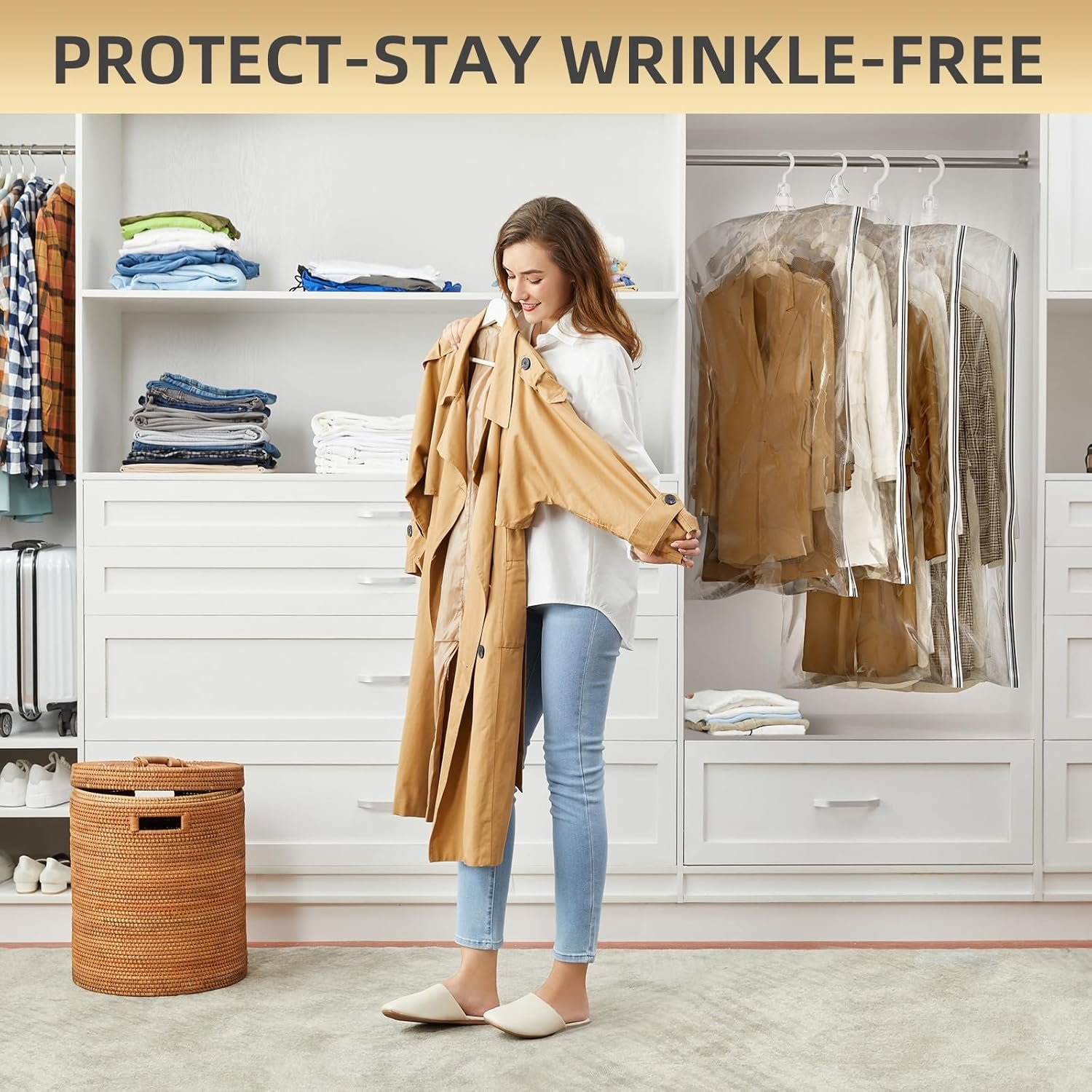 Custom Logo Hanging Vacuum Storage Sealer Space Saver Bags Private Label for Clothing Suits Jackets Closet Organizers Travel Set of 4 (2 Long 2 Short) Clear Factory